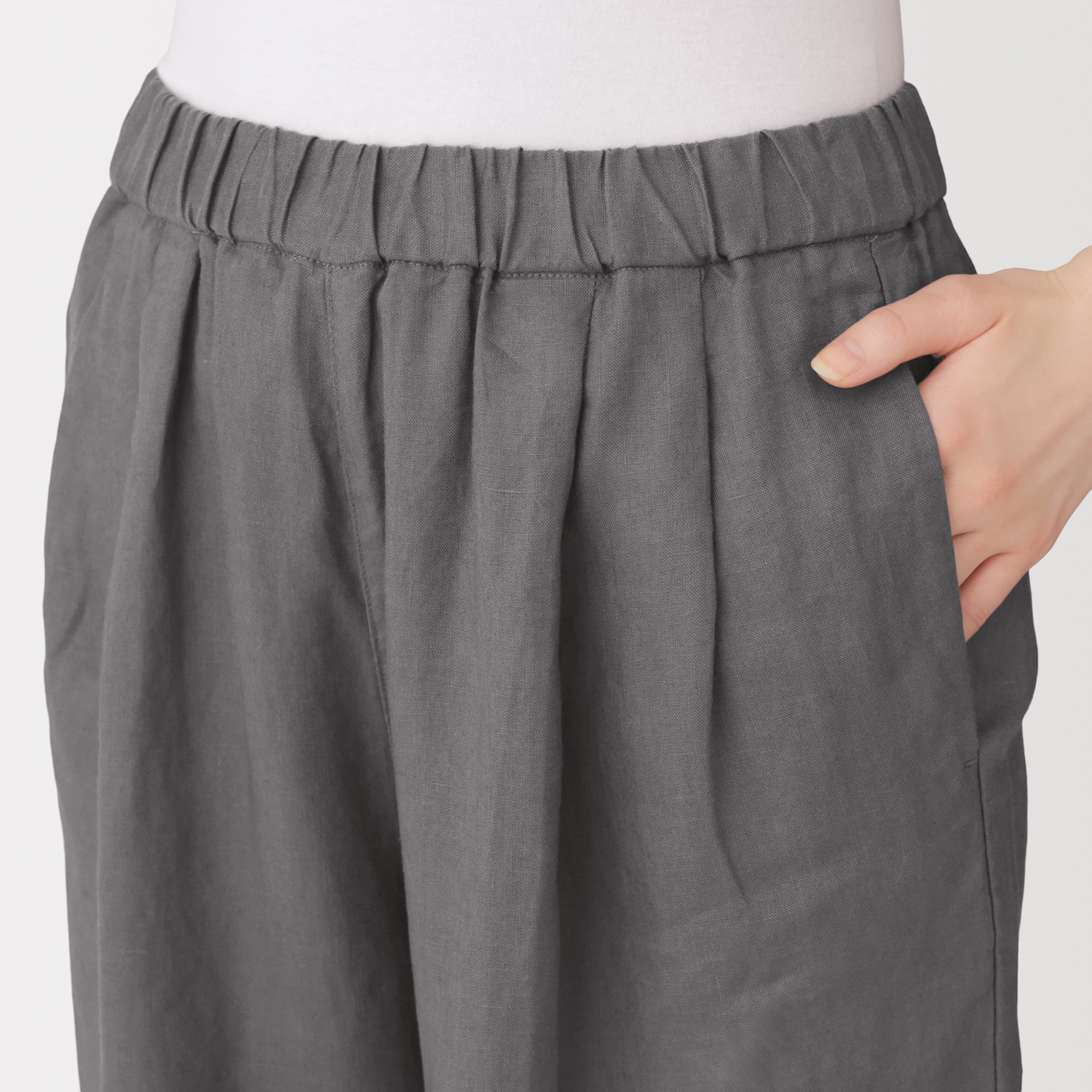 W's Washed linen easy wide-fit pants(OS)