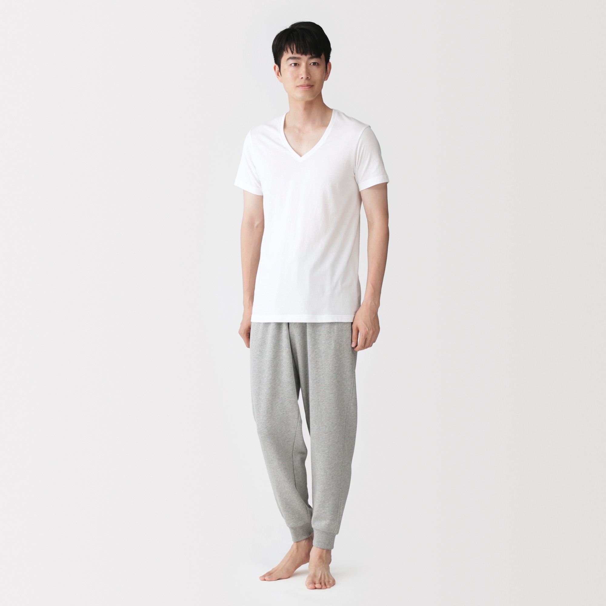 M's Side seamless cotton V neck S/Slv T-shirt 2pcs