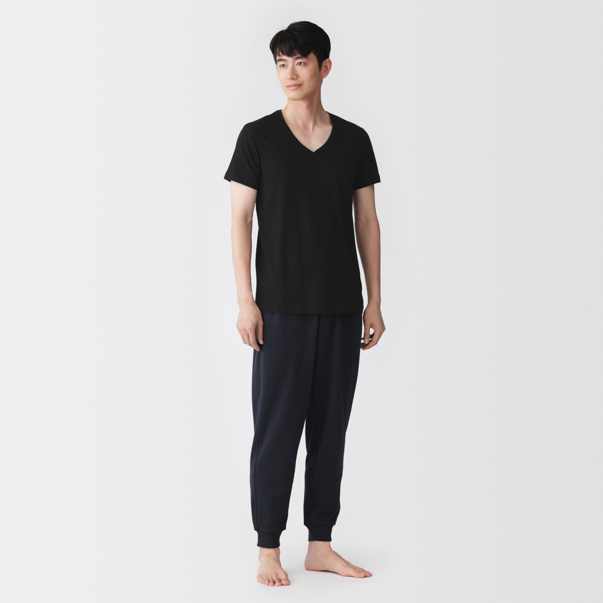 M's Side seamless cotton V neck S/Slv T-shirt 2pcs