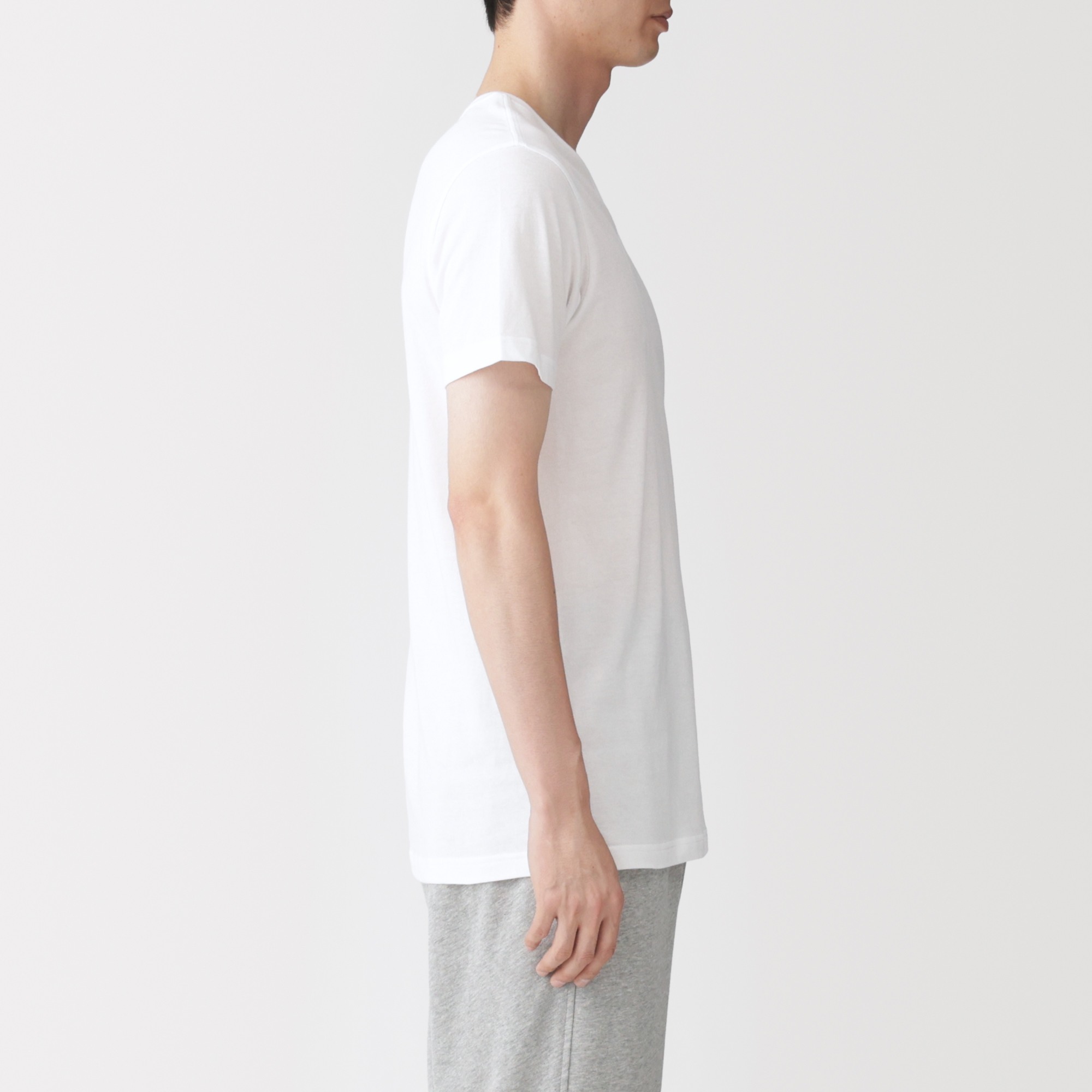 M's Side seamless cotton V neck S/Slv T-shirt 2pcs