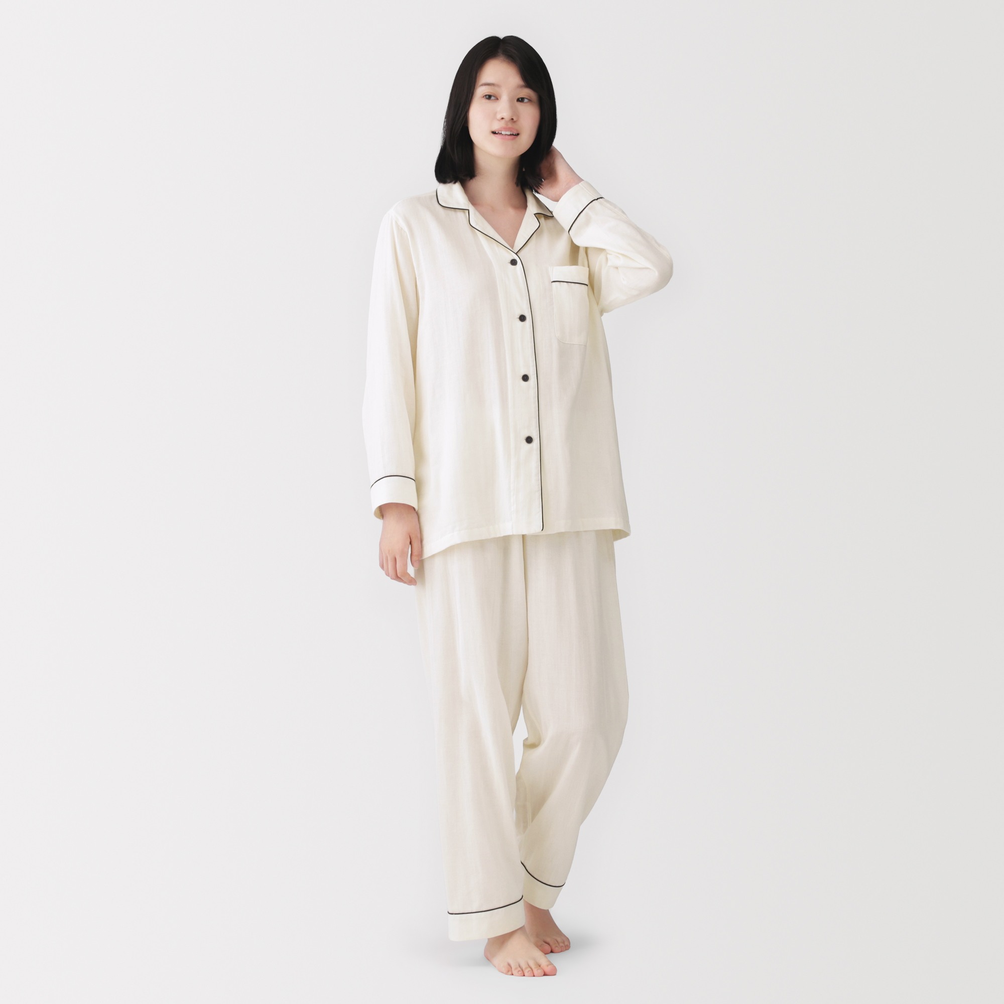 W's Side seamless Double gauze L/Slv pajamas