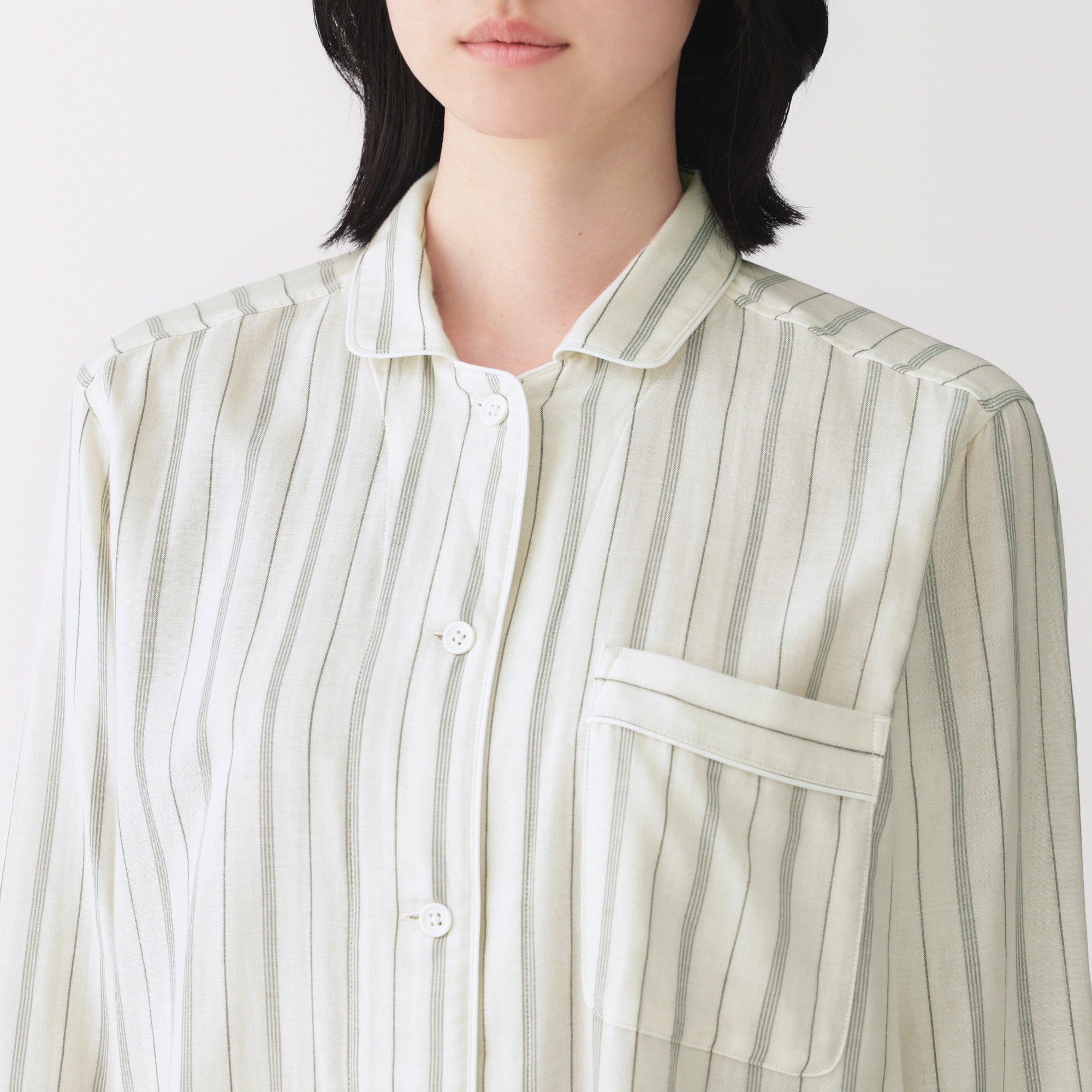 W's Side seamless Double gauze L/Slv pajamas