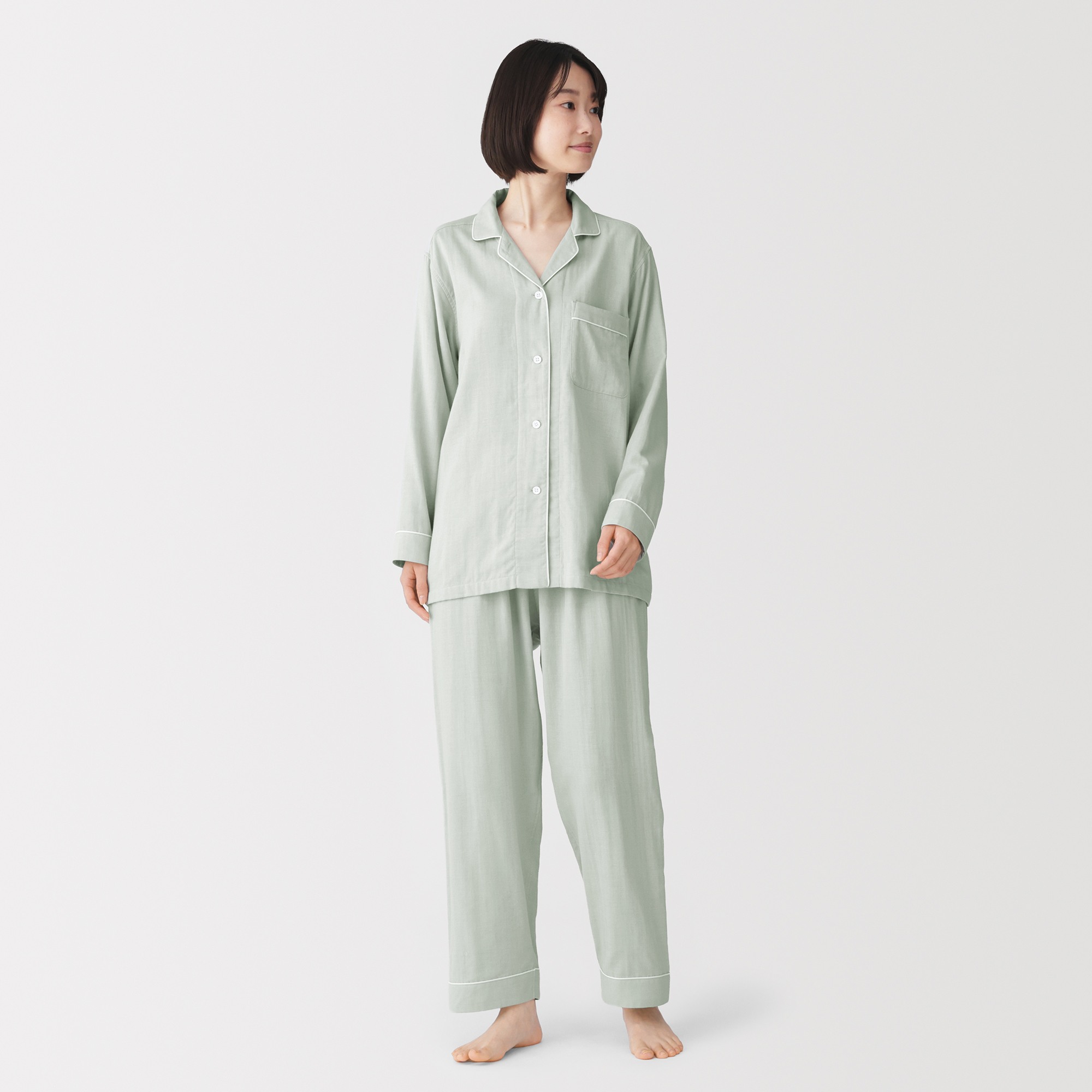 W's Side seamless Double gauze L/Slv pajamas