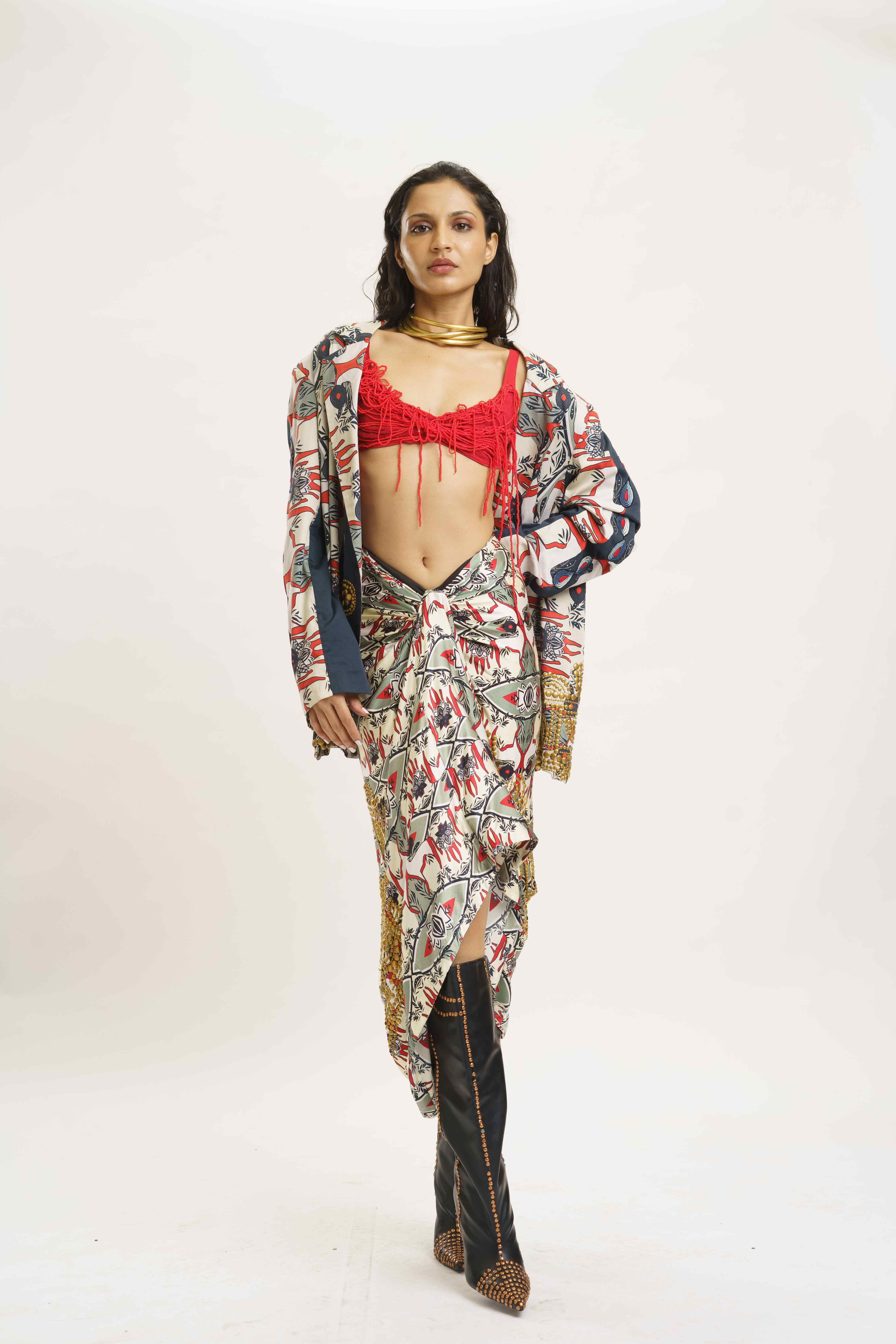 Blazer with Knotted Skirt and Crop Top