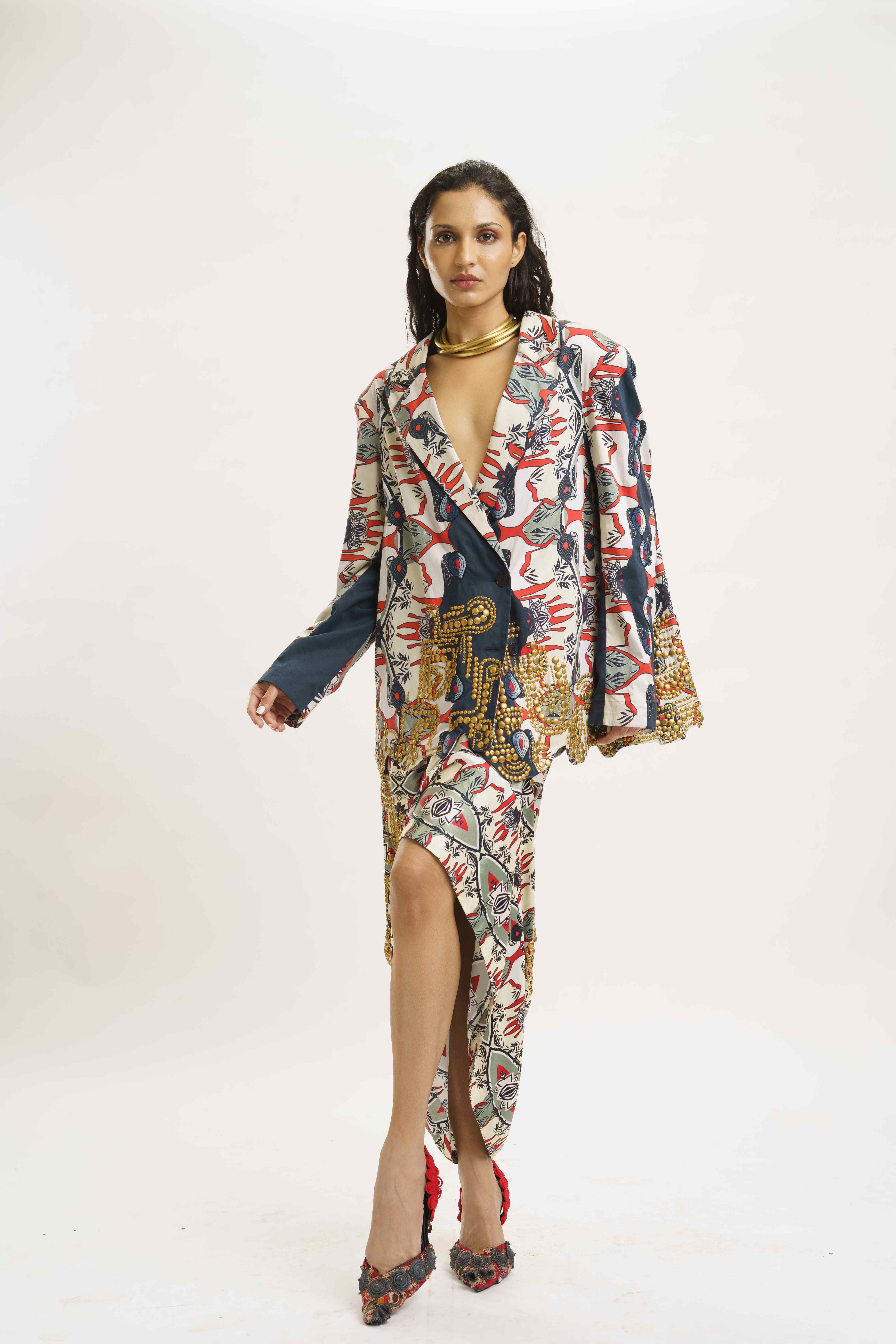 Blazer with Knotted Skirt and Crop Top