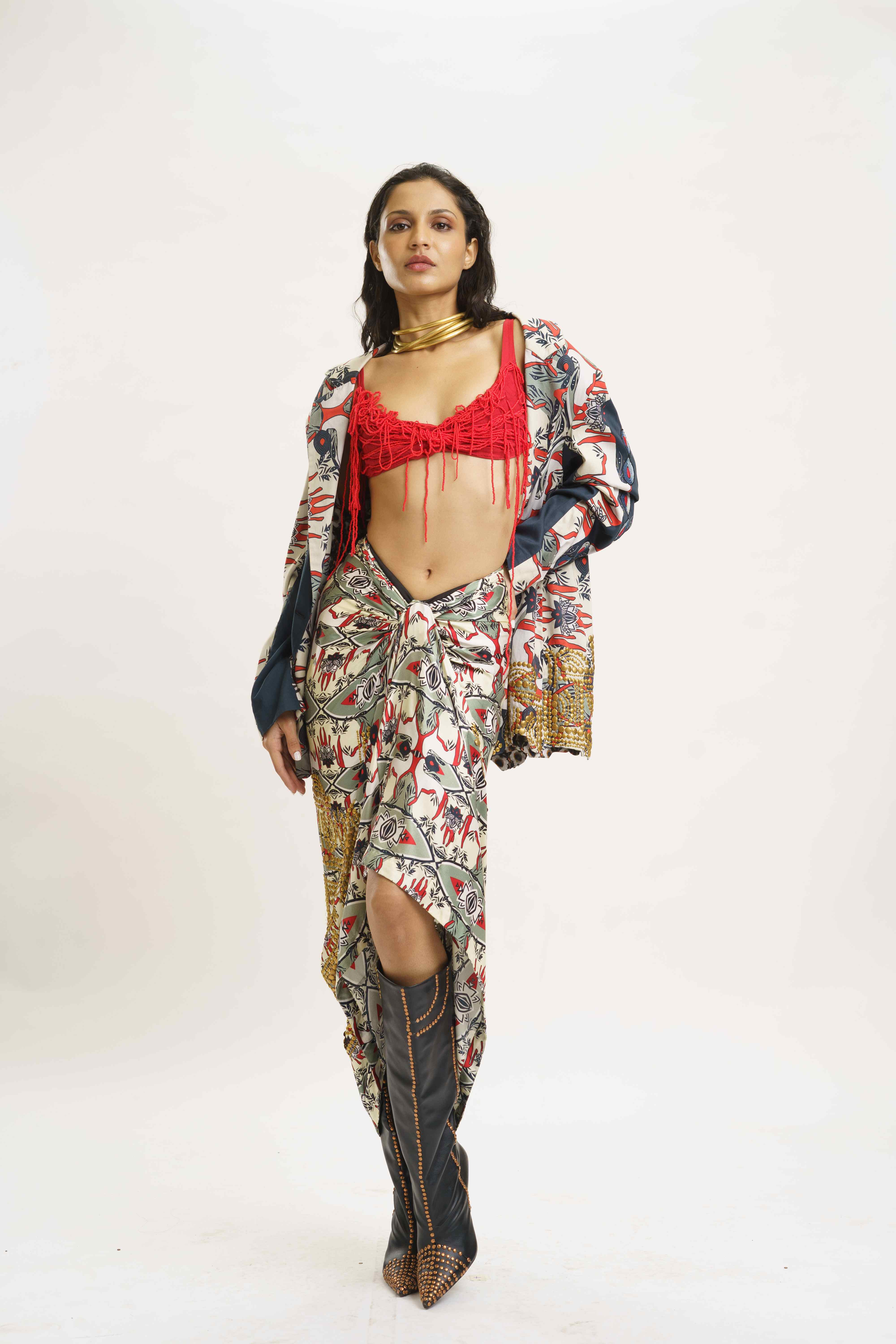 Blazer with Knotted Skirt and Crop Top