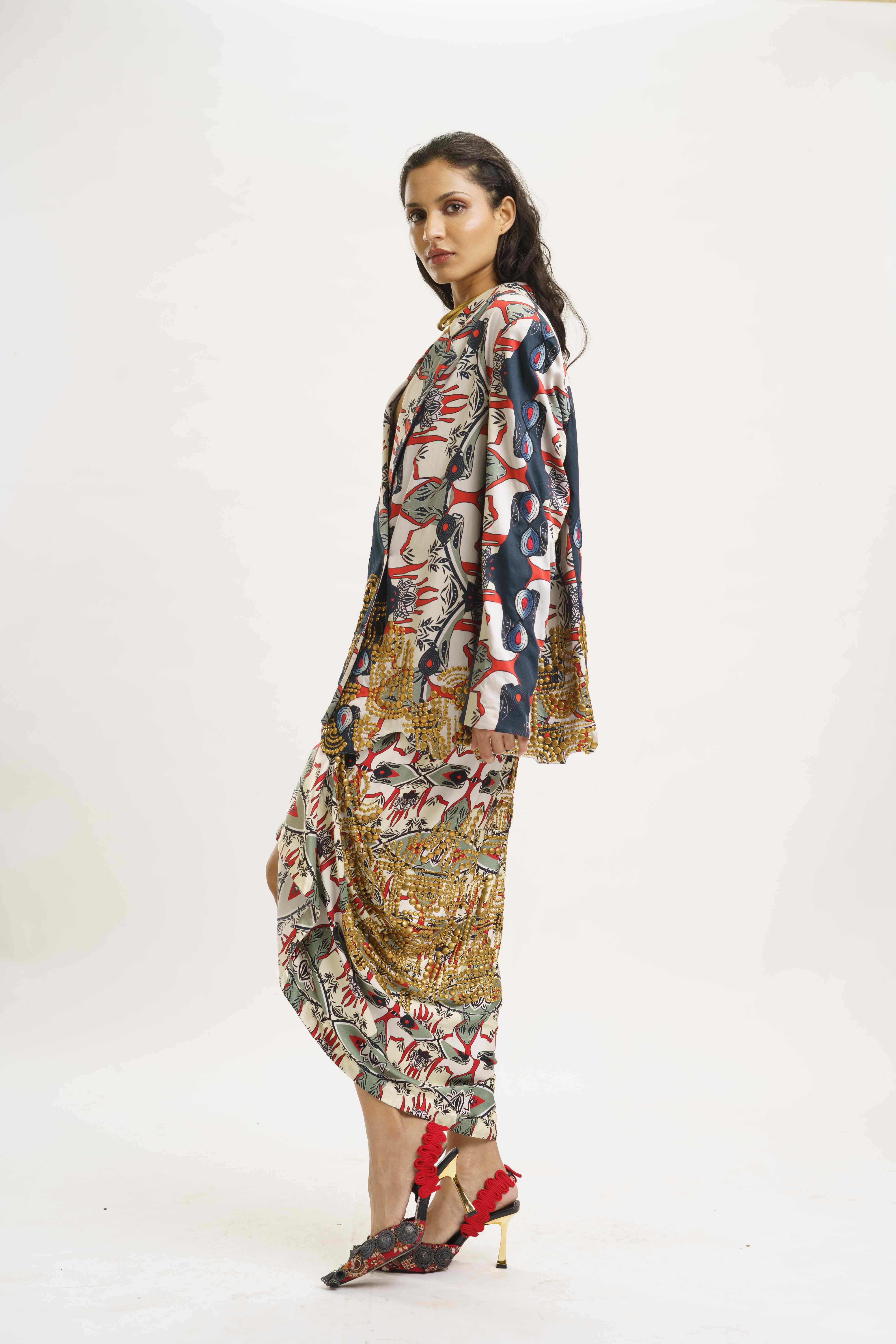 Blazer with Knotted Skirt and Crop Top