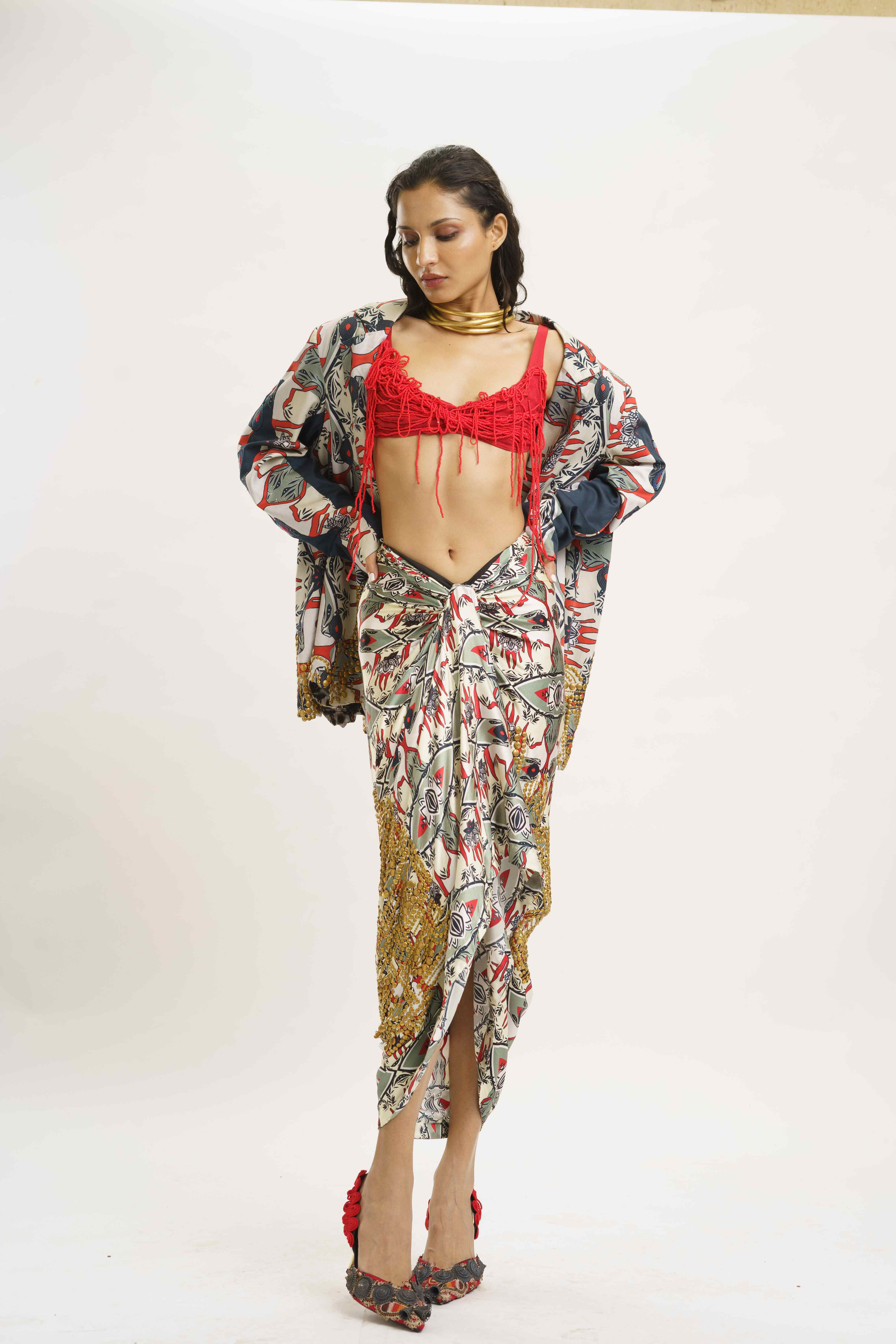 Blazer with Knotted Skirt and Crop Top