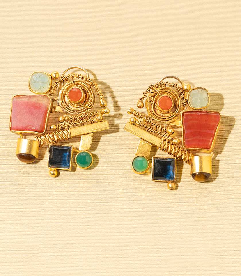 Intertwined multi-coloured earring