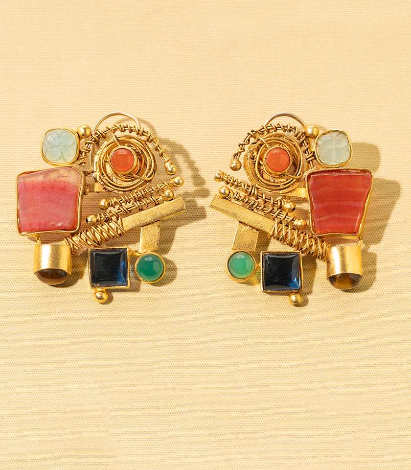 Intertwined multi-coloured earring