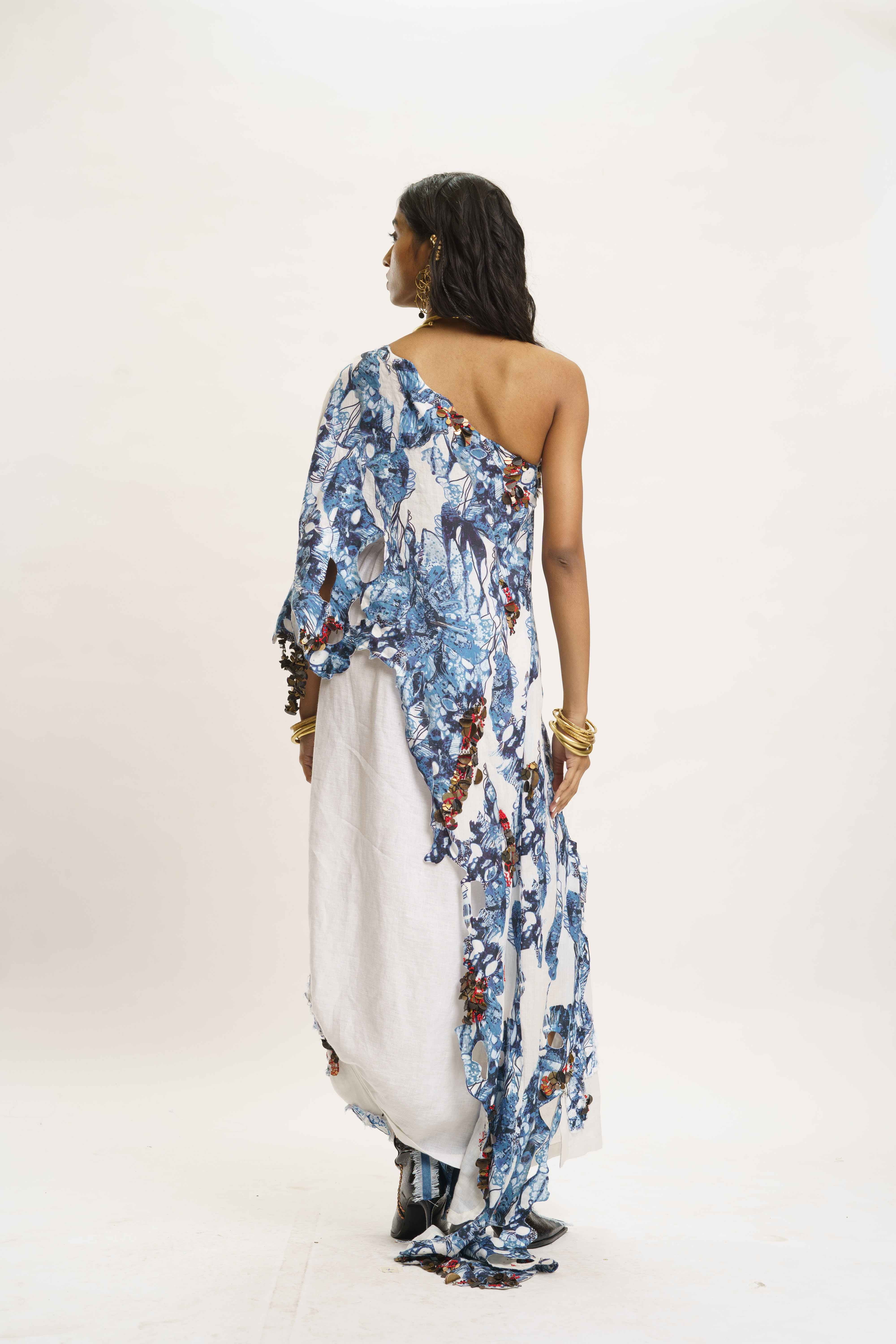 One Shoulder top with Lungi Skirt