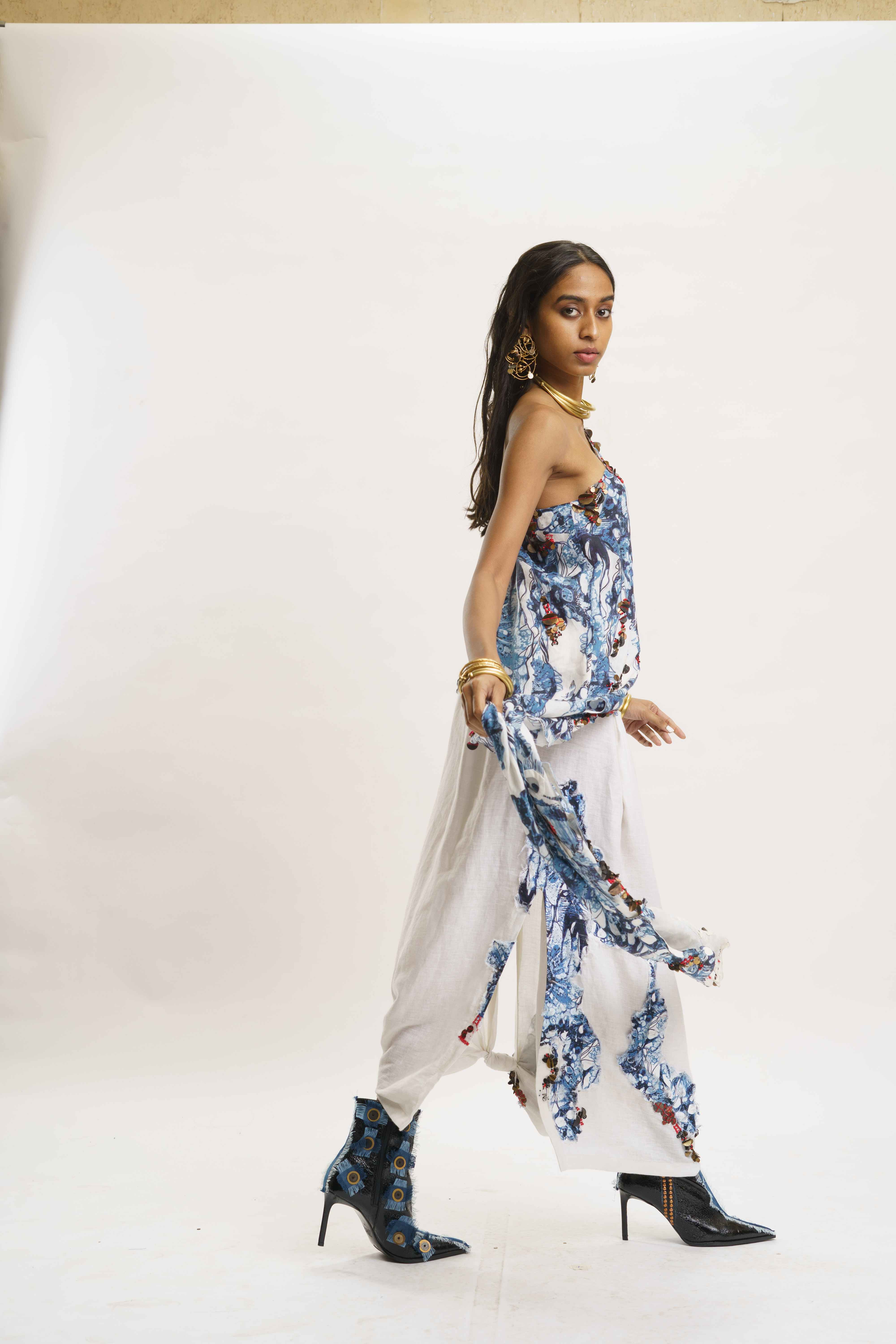 One Shoulder top with Lungi Skirt