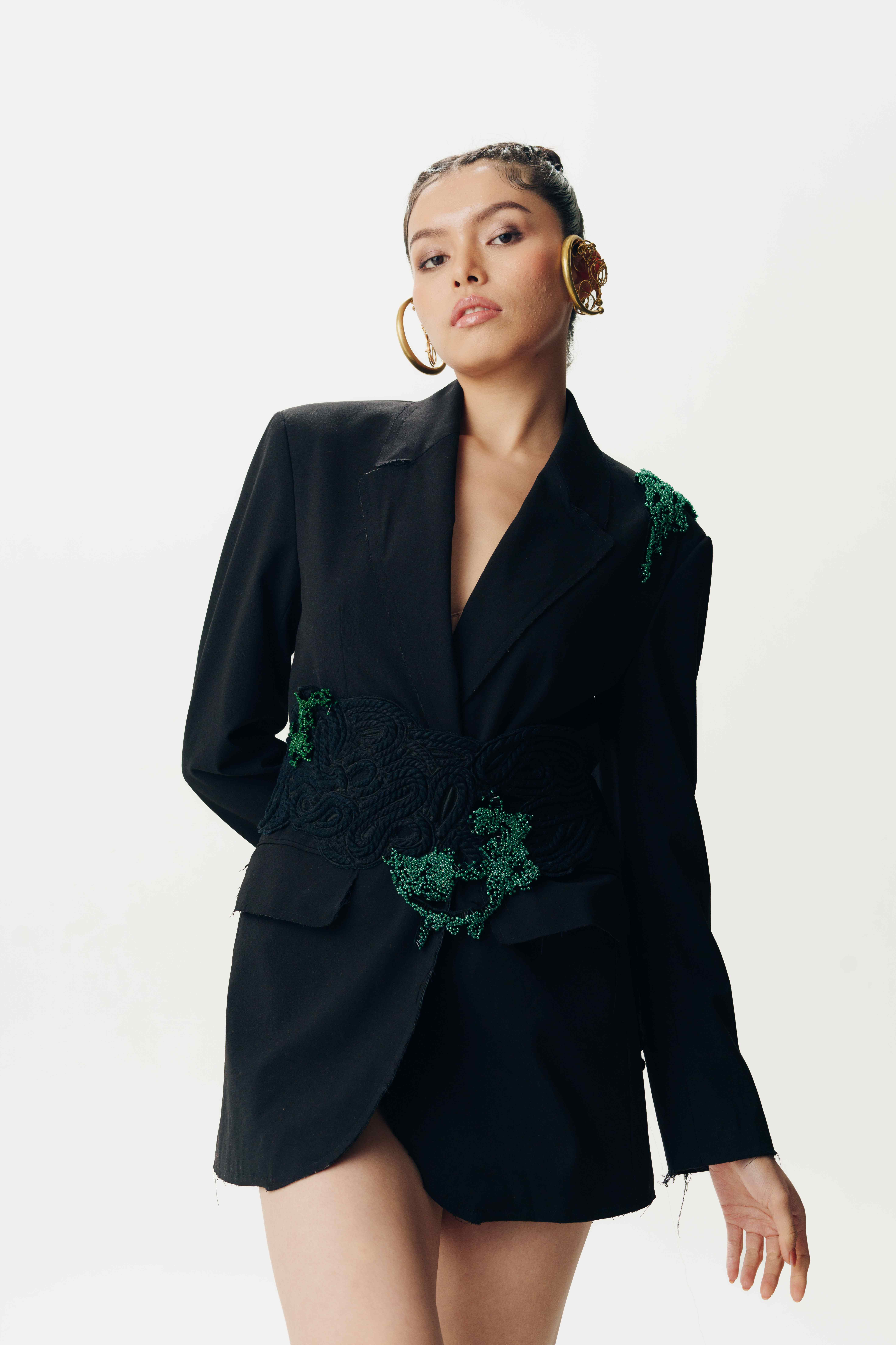 Blazer with macrame belt