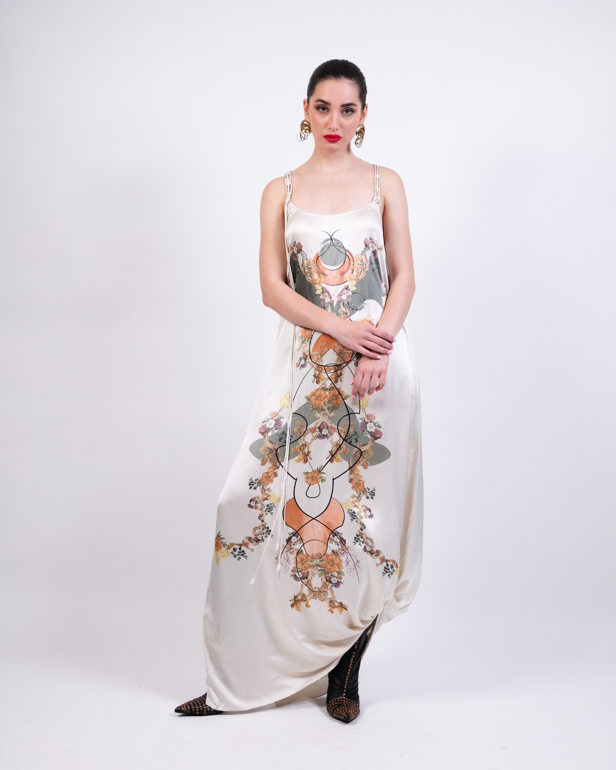 Printed Shirt Jacket with Slip Dress