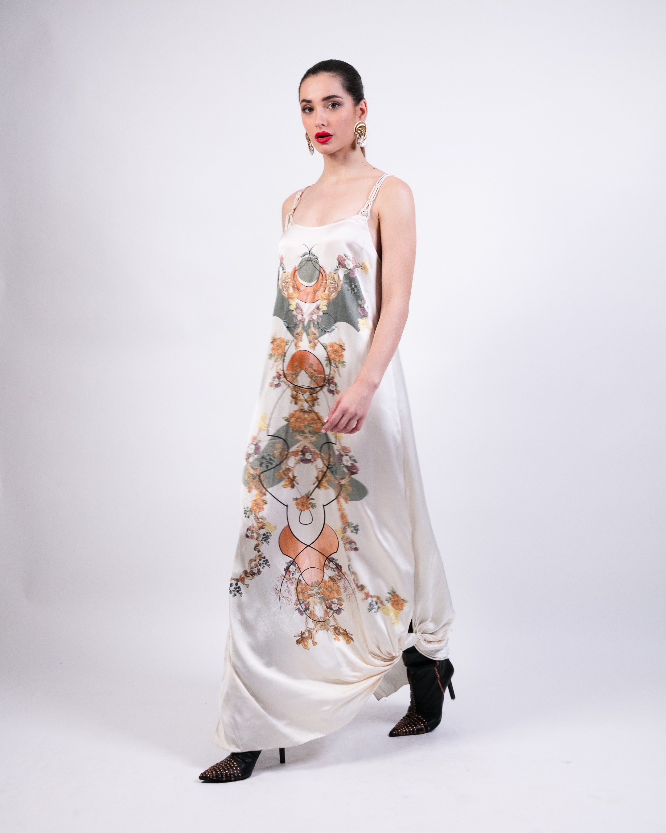 Printed Shirt Jacket with Slip Dress