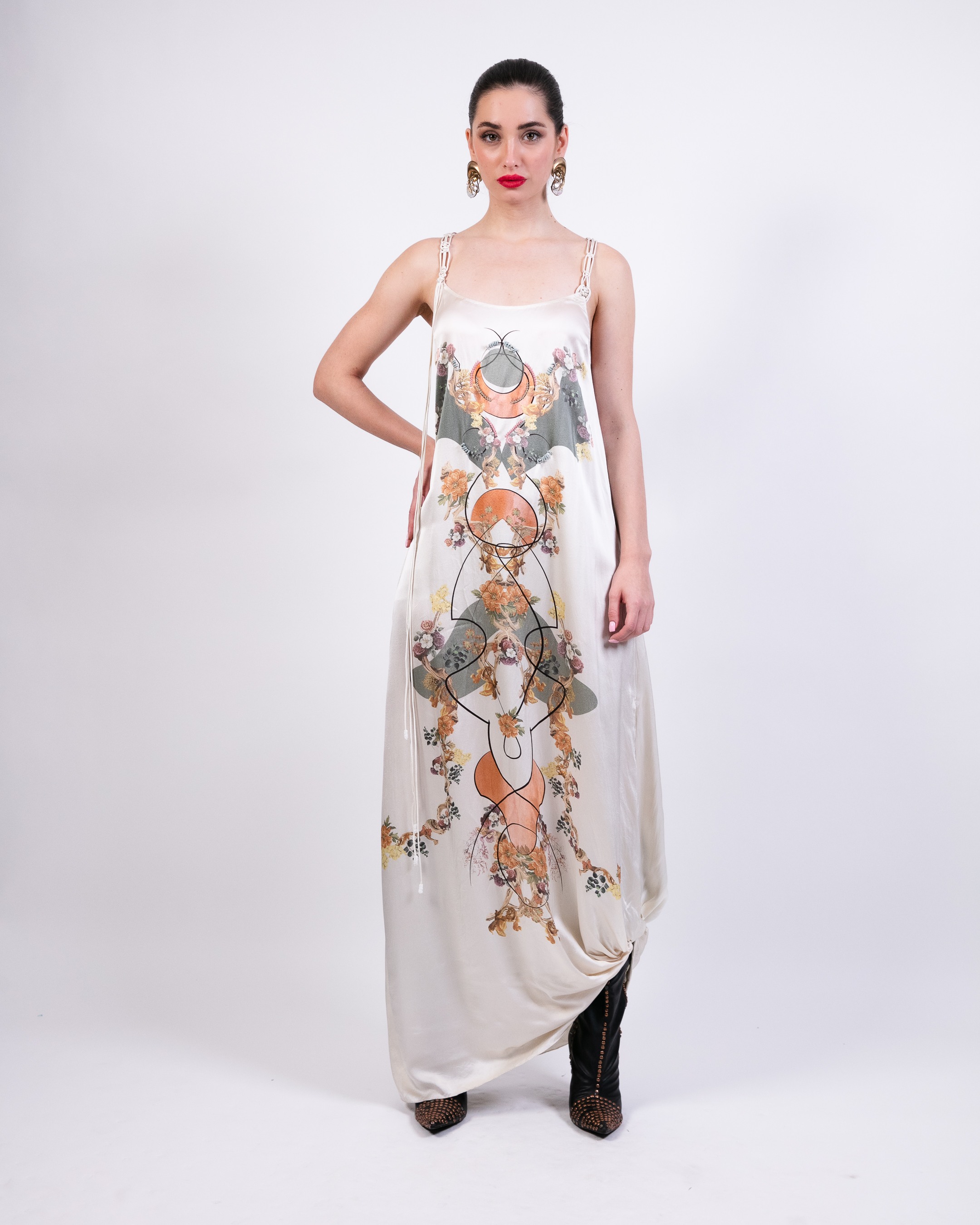Printed Shirt Jacket with Slip Dress