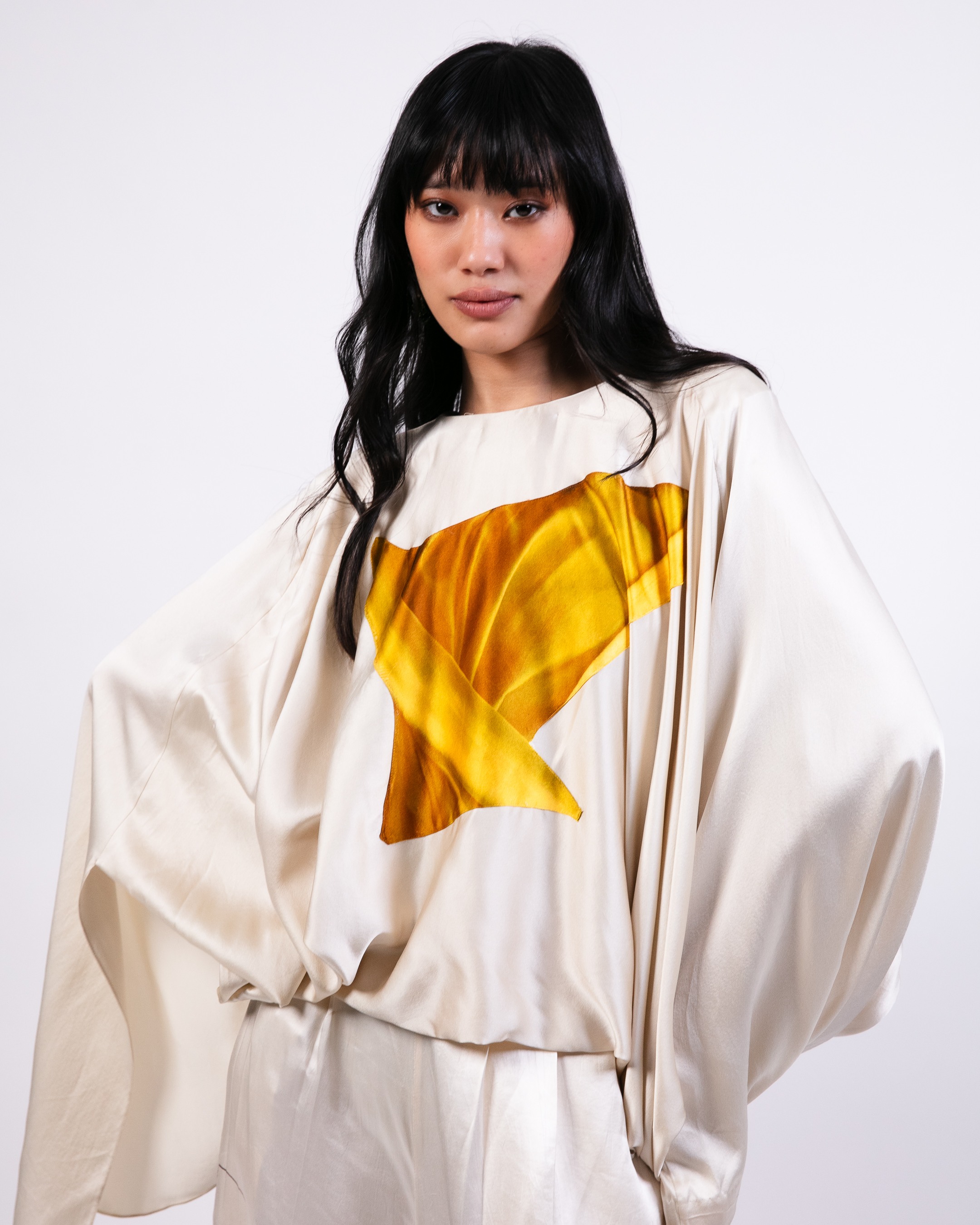 Printed Silk Trouser with Appliqué  Top