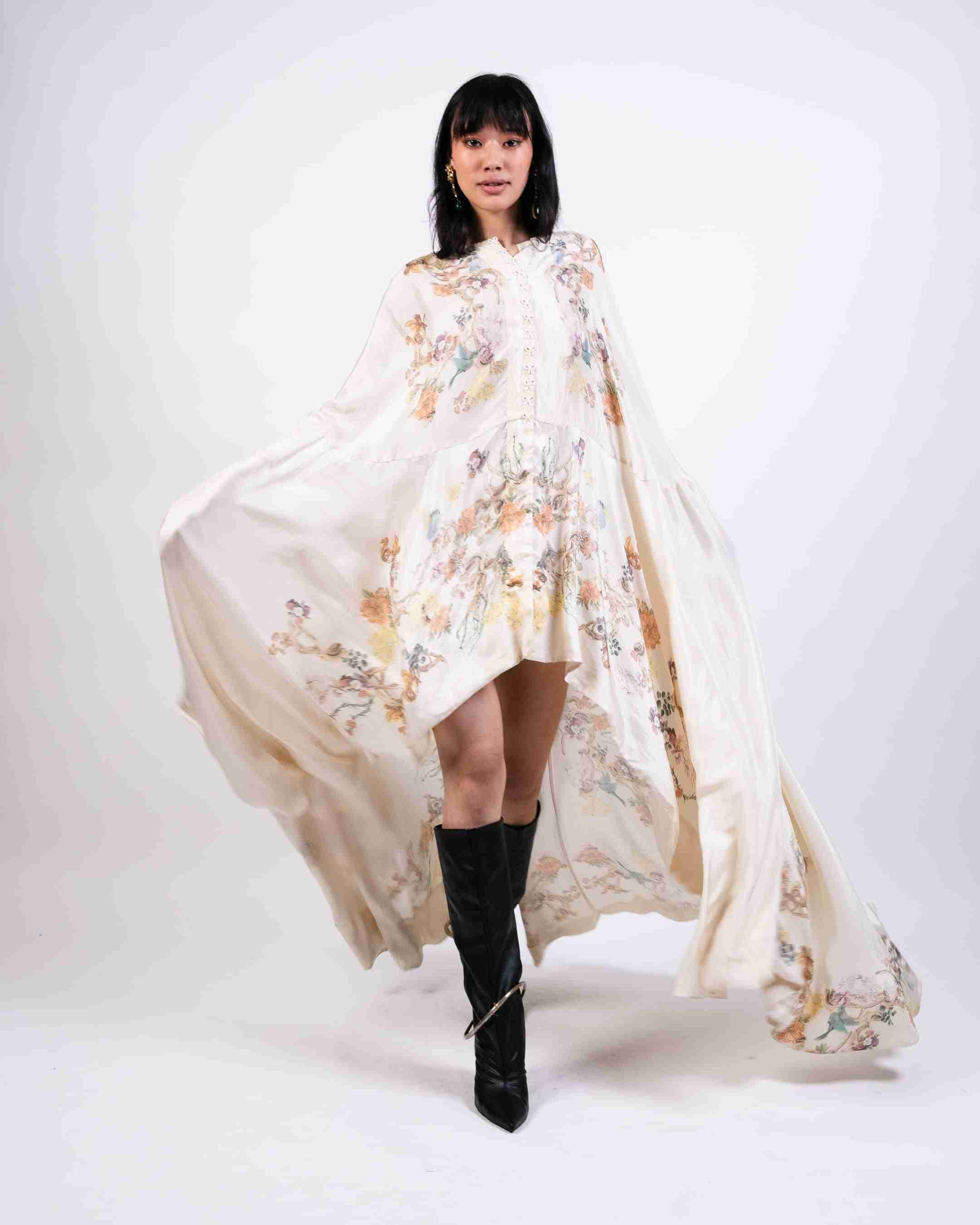 Printed Cape Dress with Lycra Pants