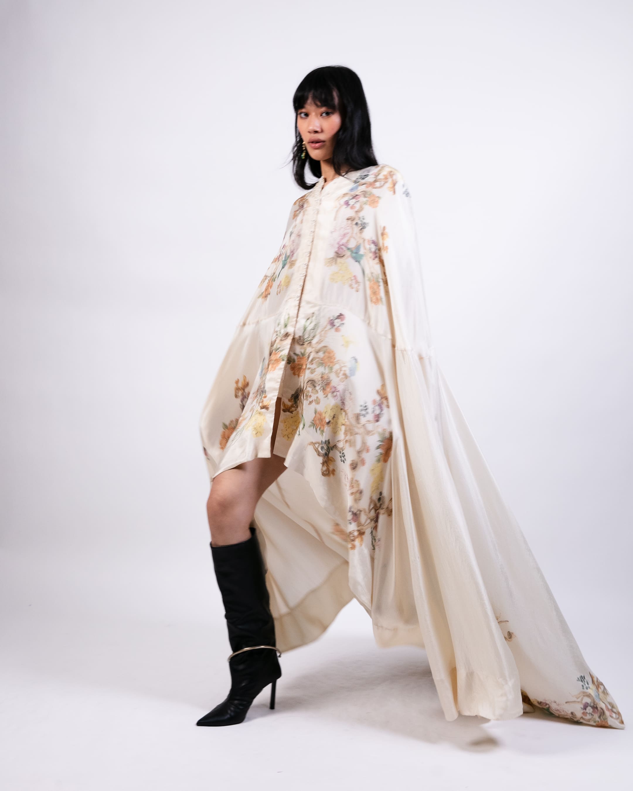 Printed Cape Dress with Lycra Pants
