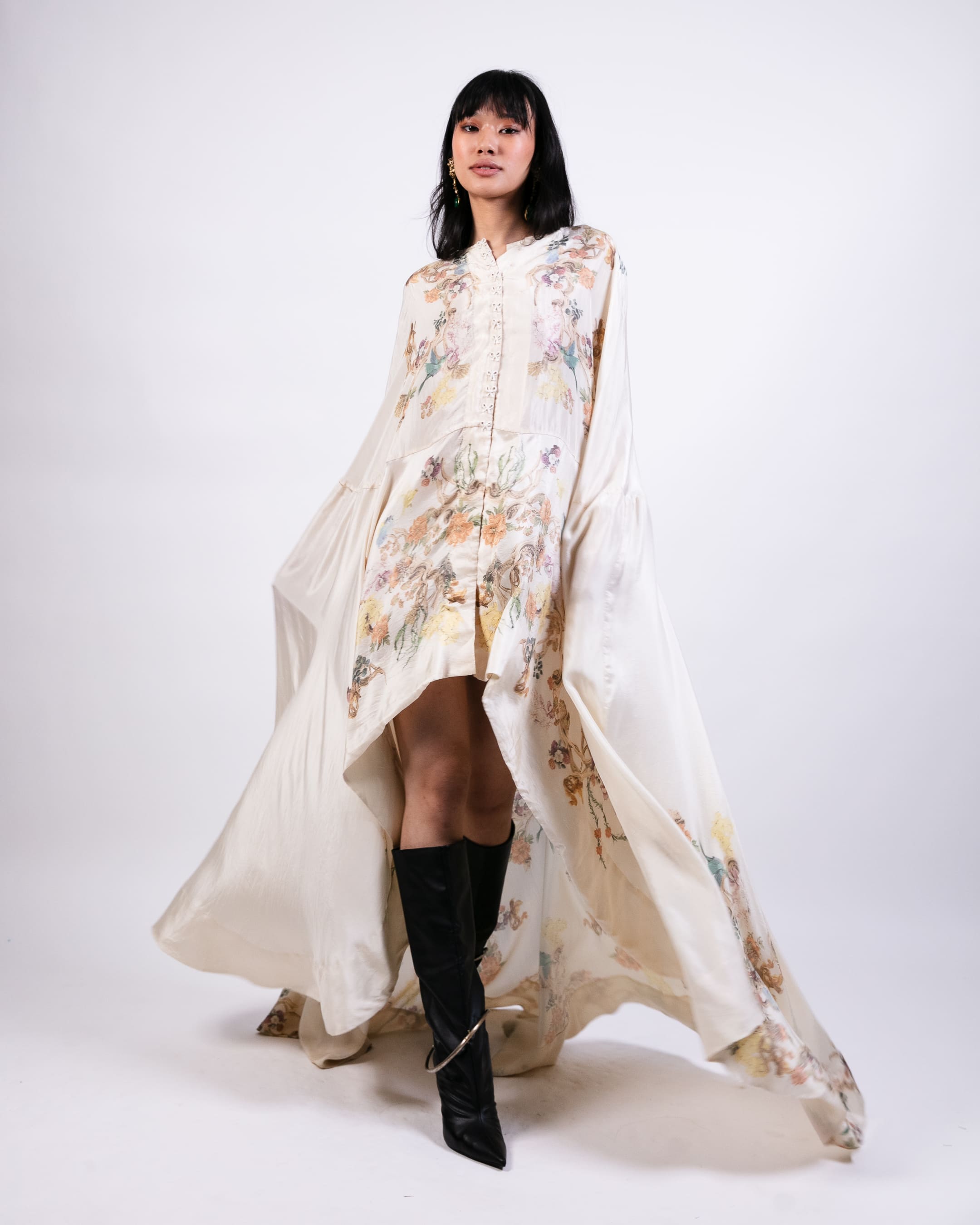 Printed Cape Dress with Lycra Pants