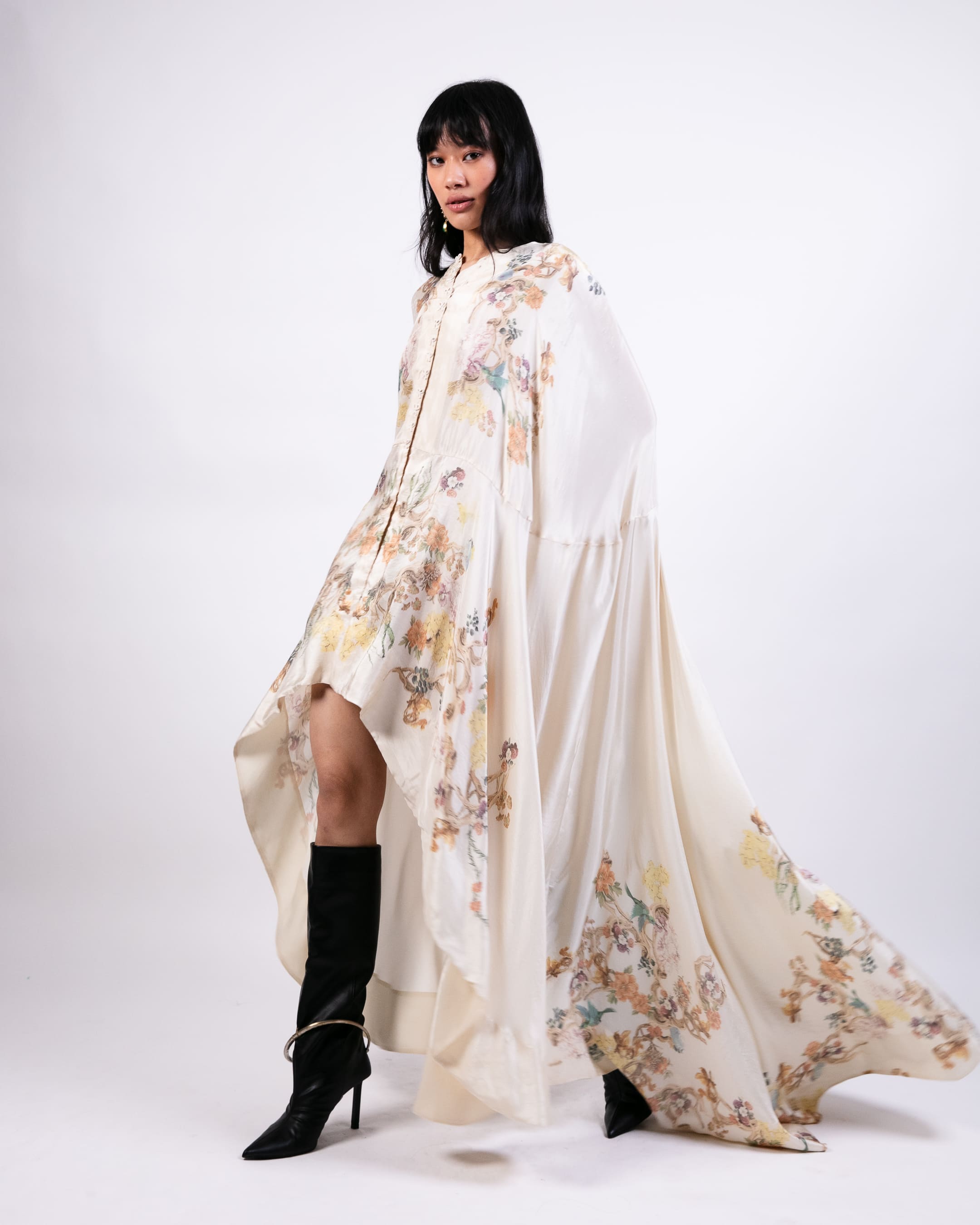 Printed Cape Dress with Lycra Pants