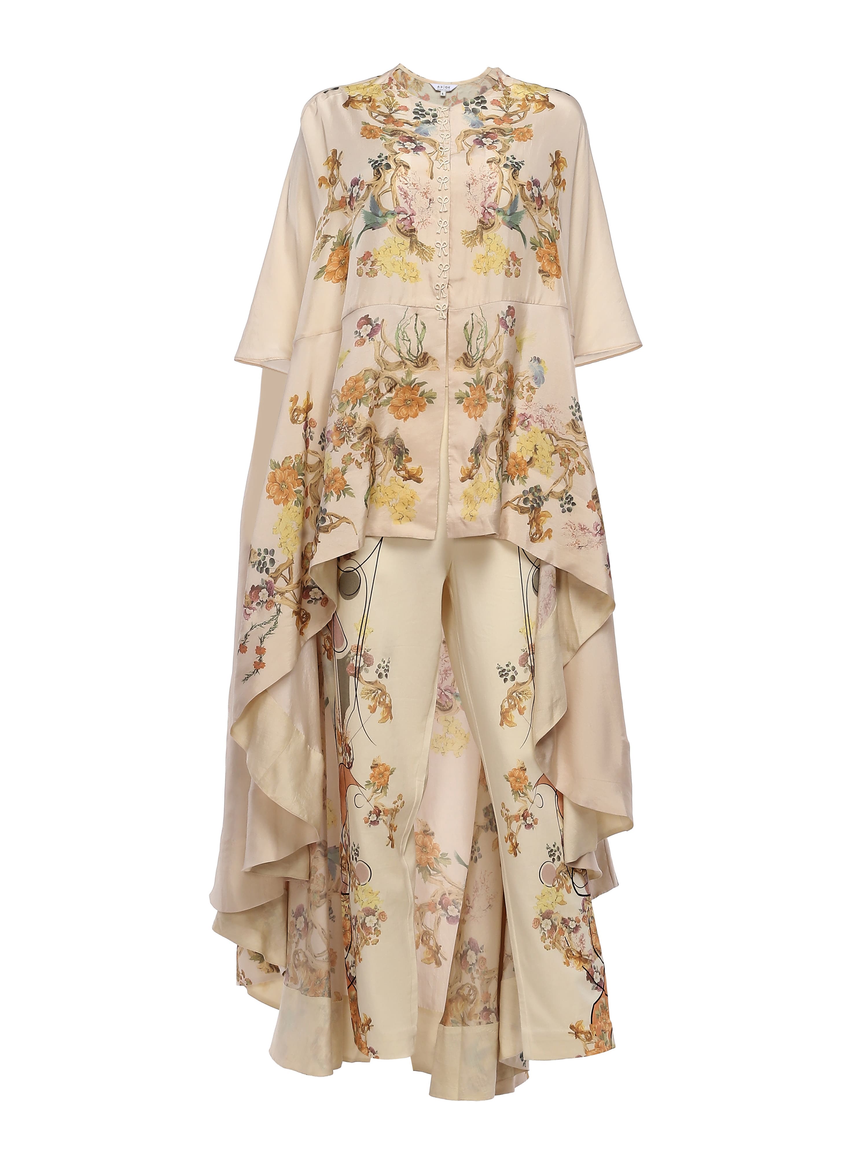 Printed Cape Dress with Lycra Pants