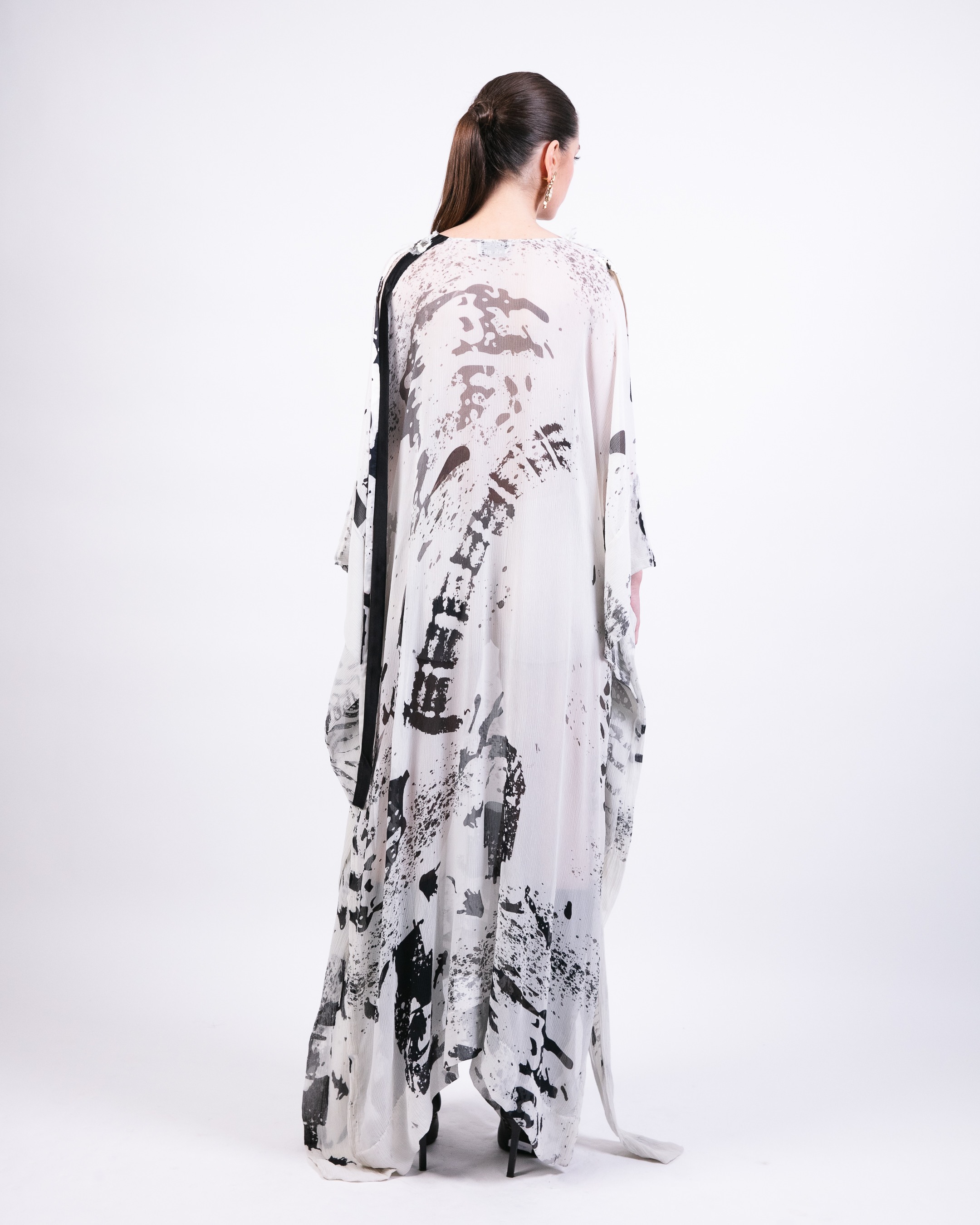 Draped Kaftan with Printed Slip Dress