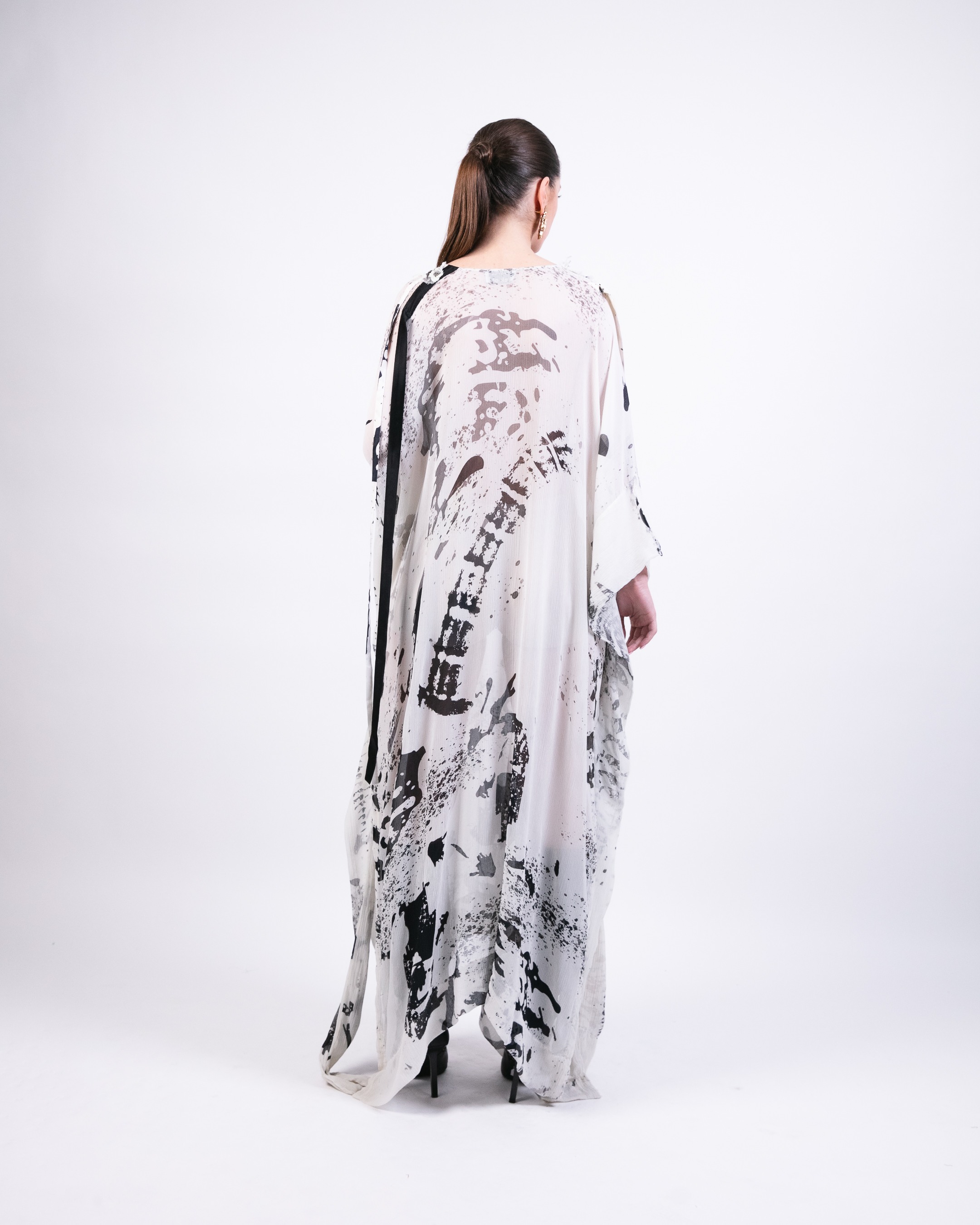 Draped Kaftan with Printed Slip Dress