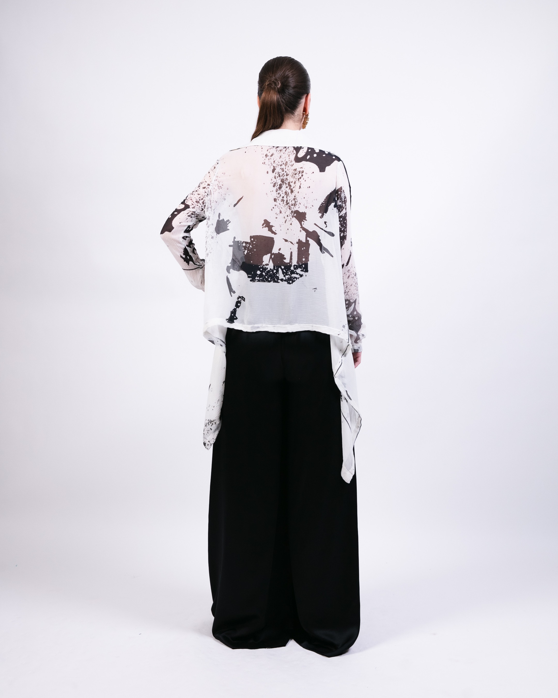 Chiffon shirt with black silk trouser