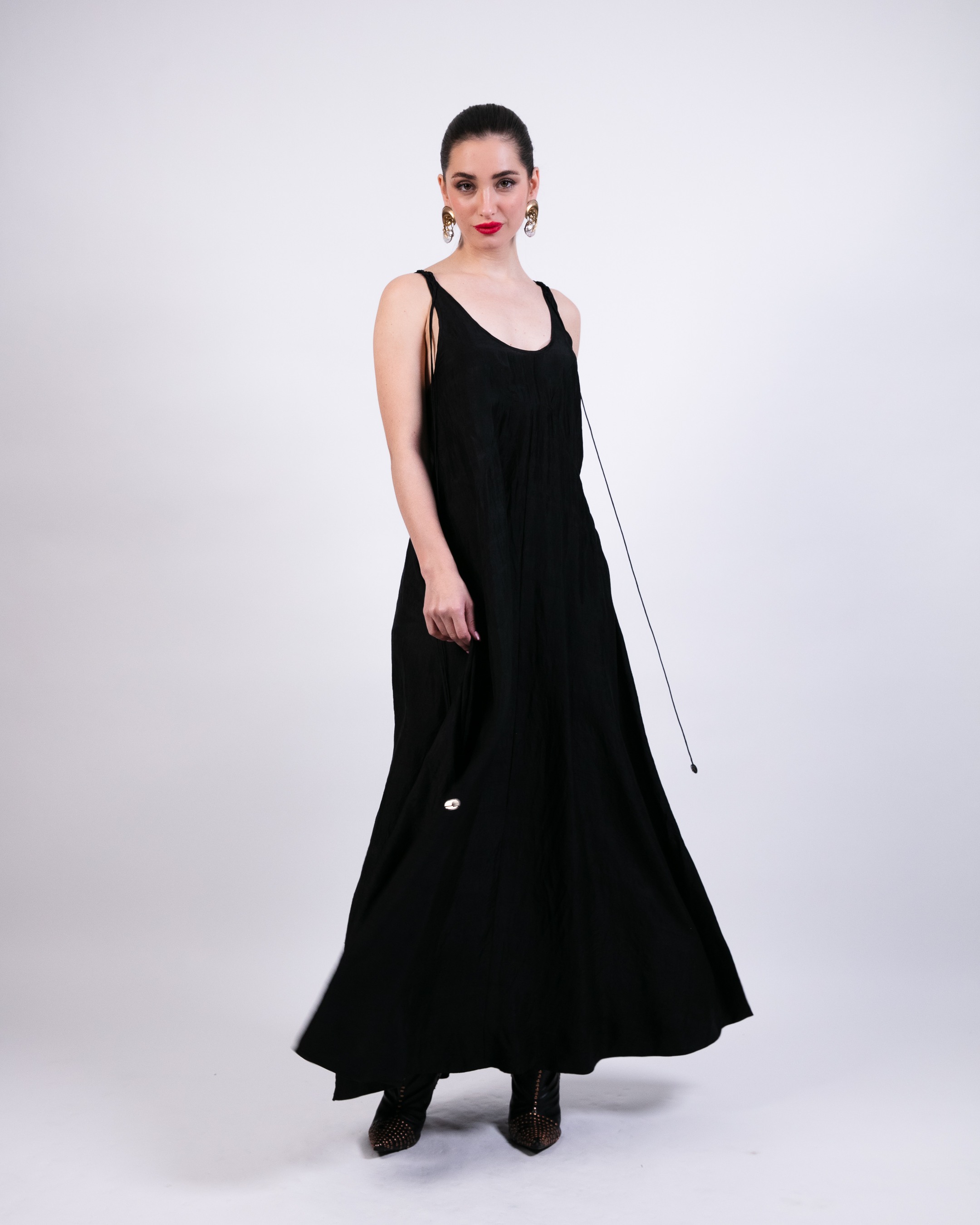 Black Slip Dress with Coin Embroidery