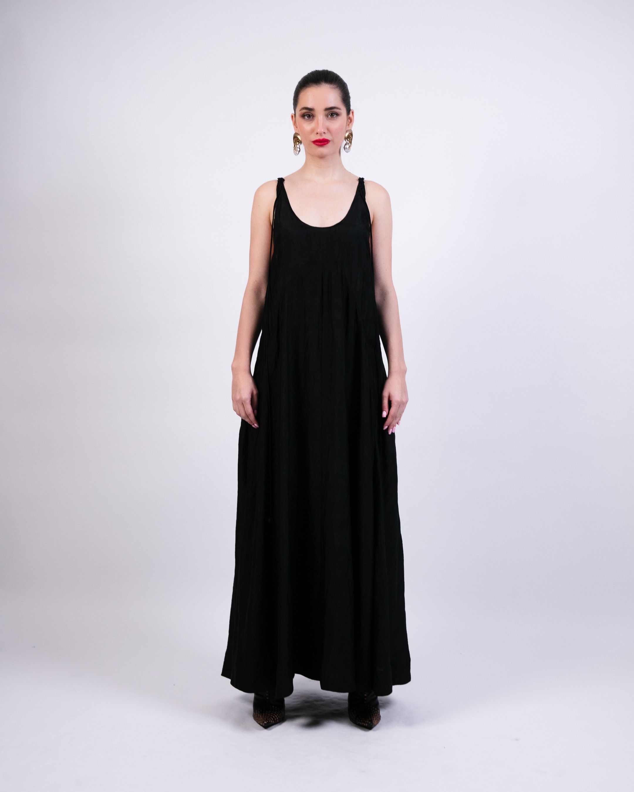 Black Slip Dress with Coin Embroidery