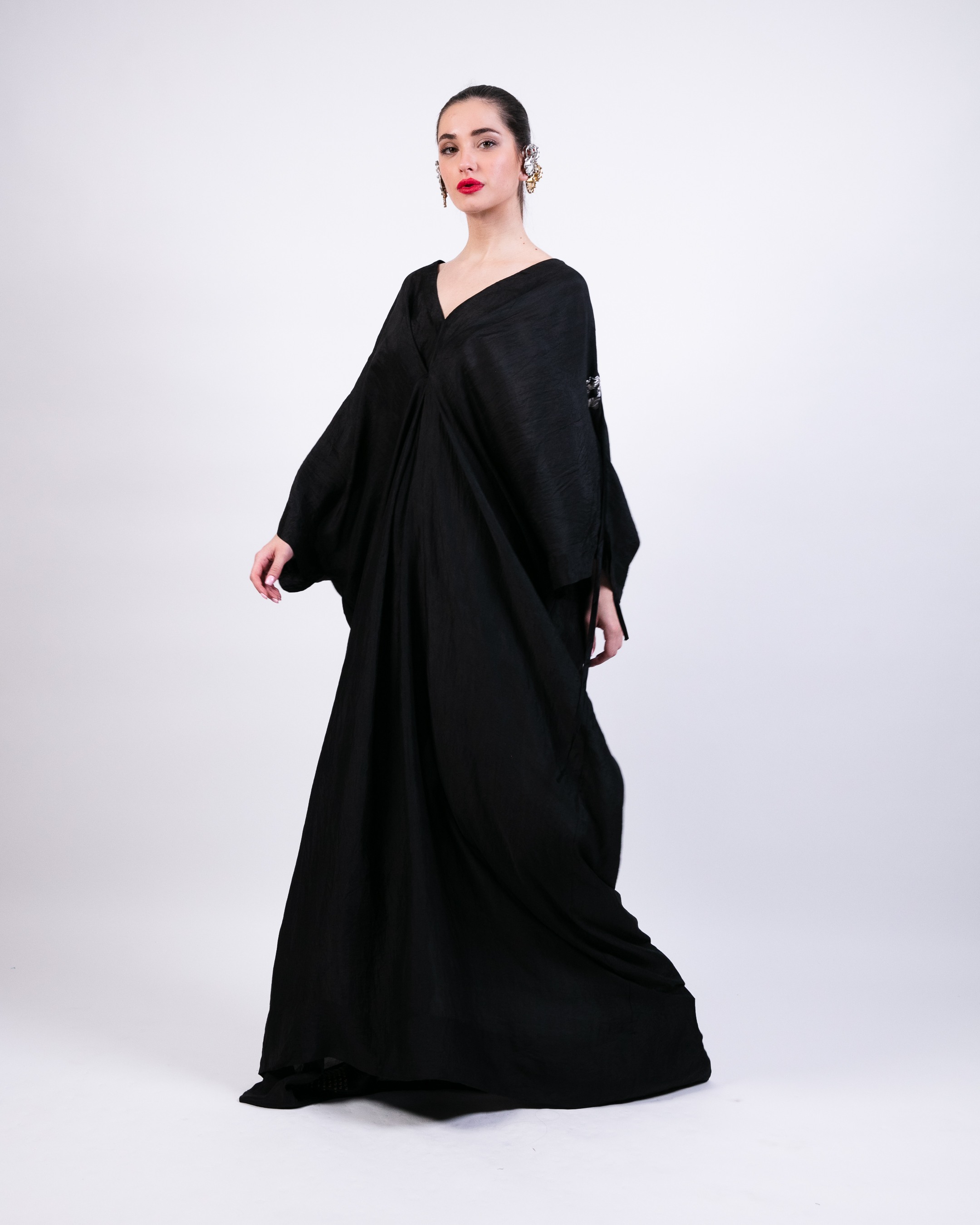 Black Kaftan Dress with Coin Embroidery