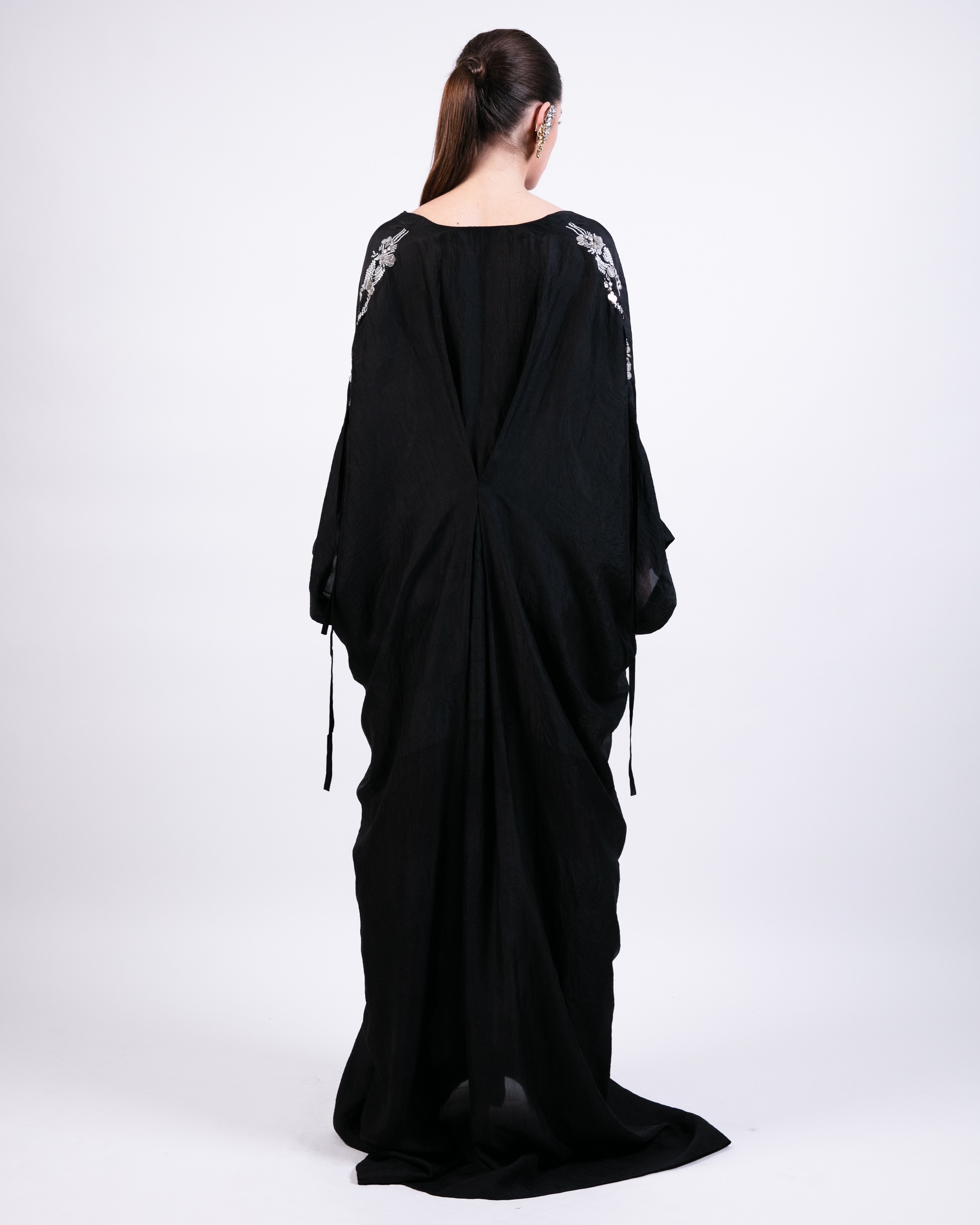 Black Kaftan Dress with Coin Embroidery
