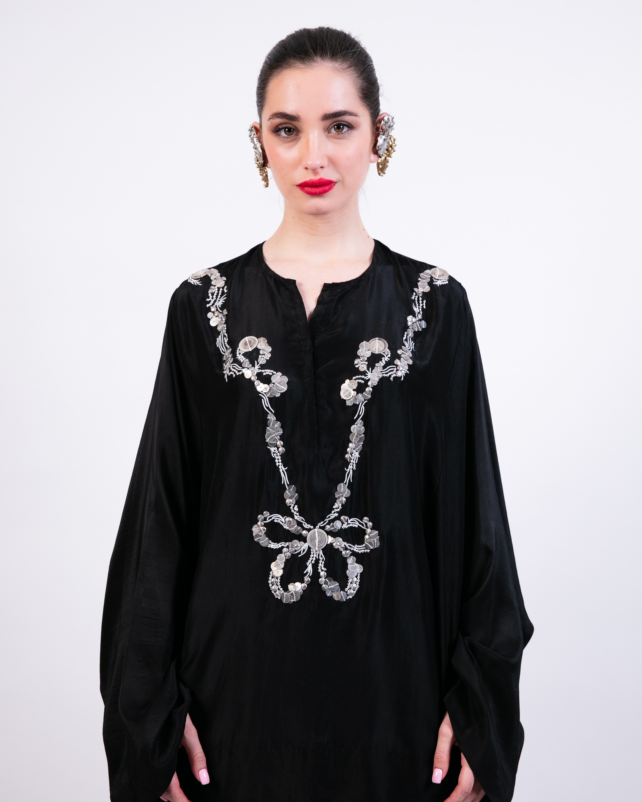 Short boxy kurta with black flared pants