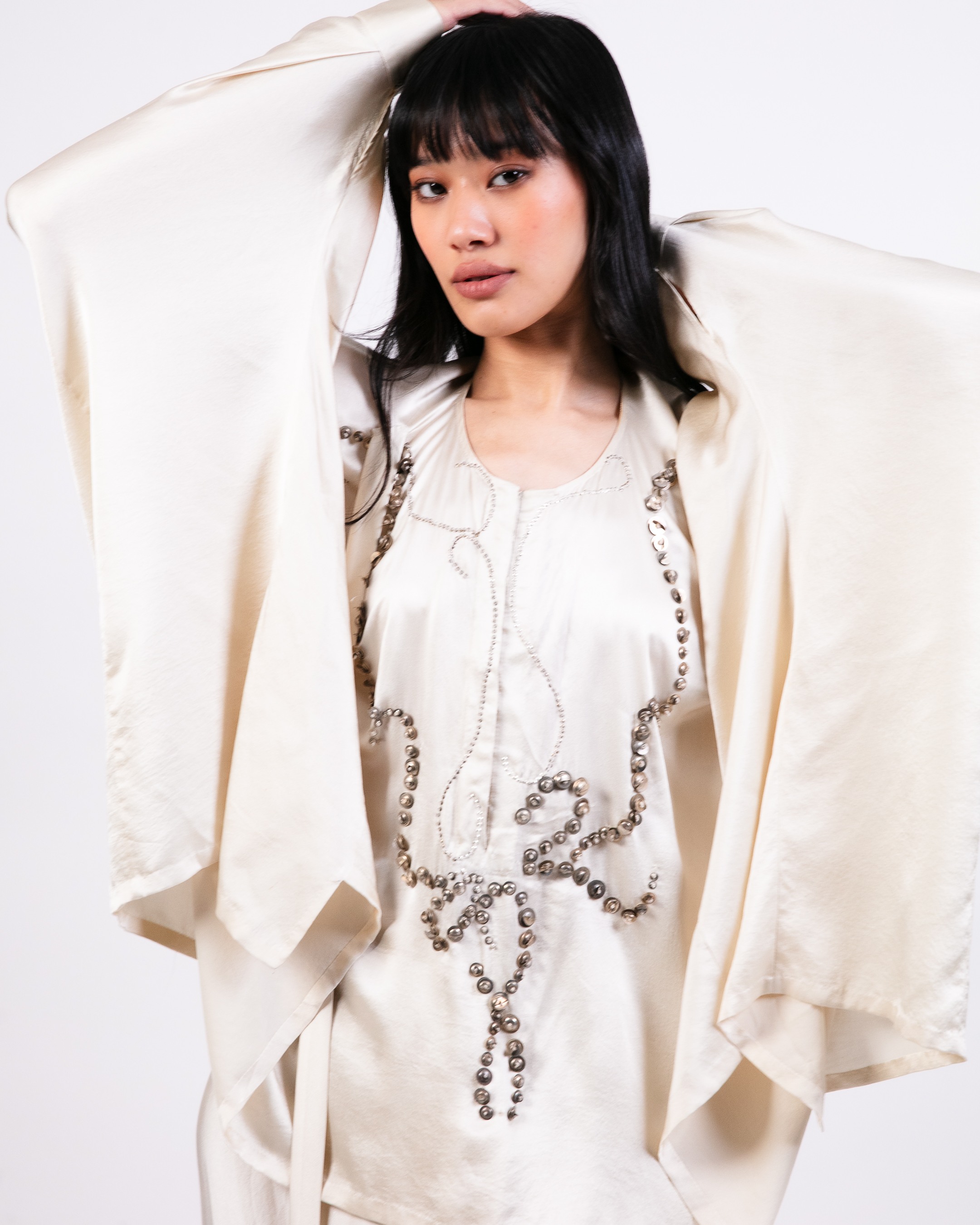 Short boxy kurta with silk lungi skirt