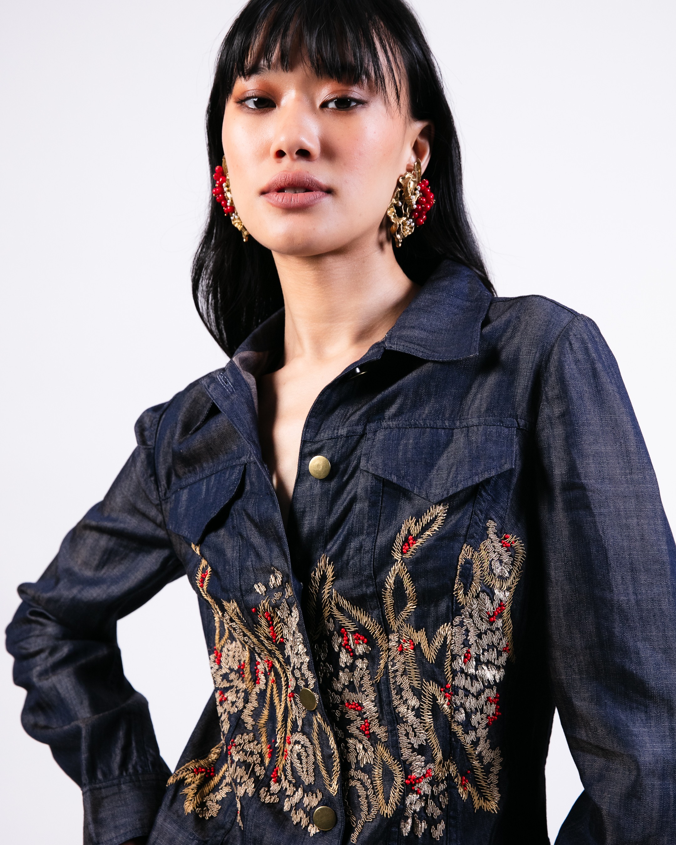 Embroidered jacket with flared pants