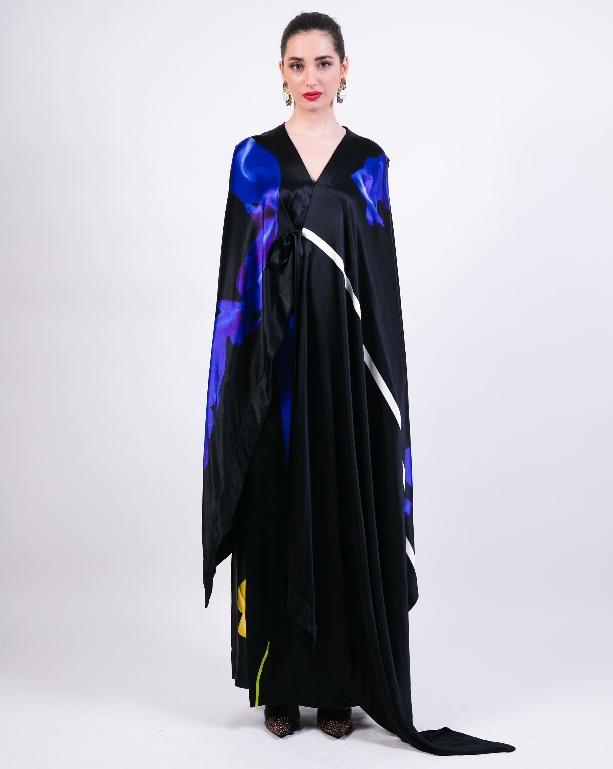 Printed Cape with Printed Wrap Skirt