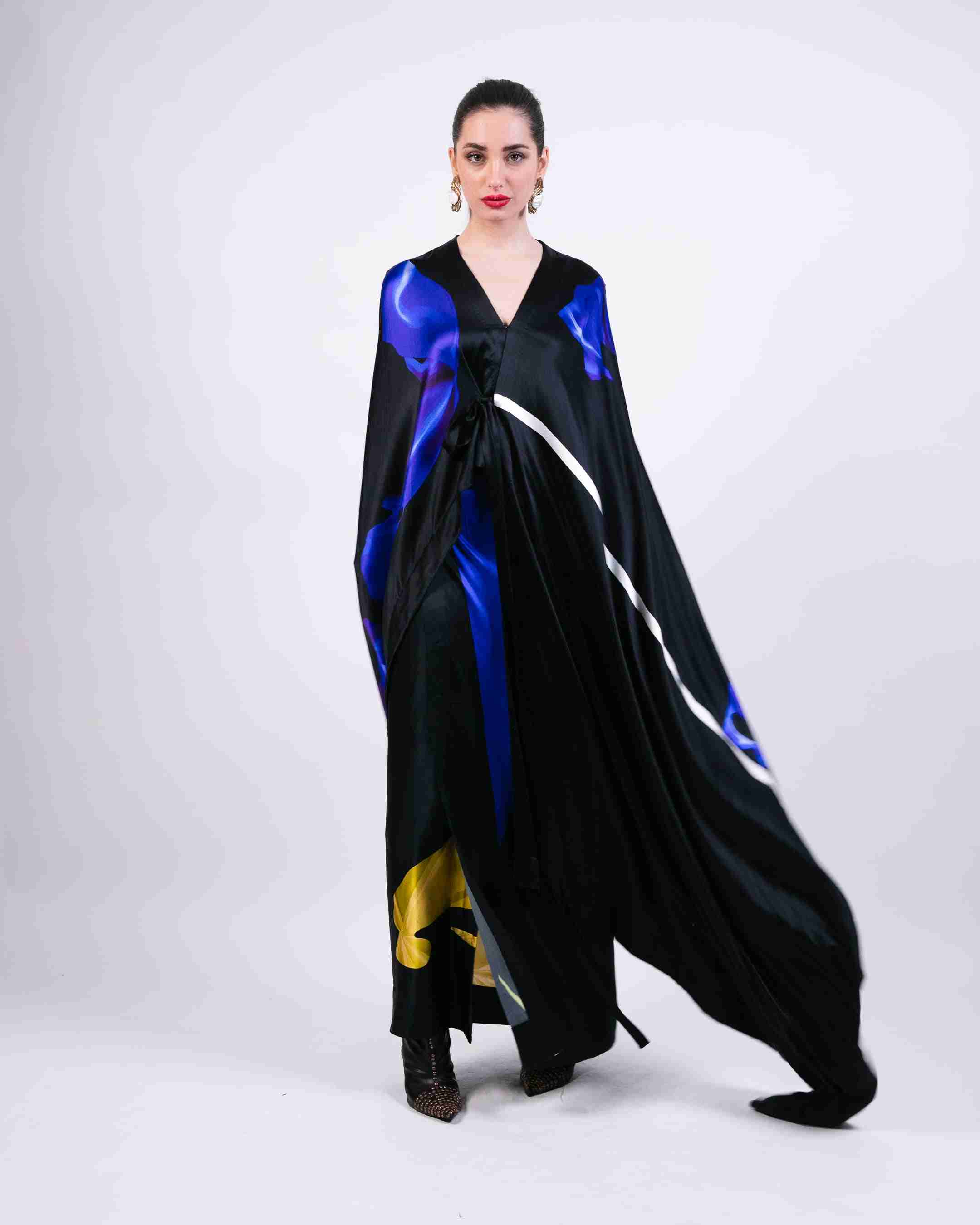 Printed Cape with Printed Wrap Skirt