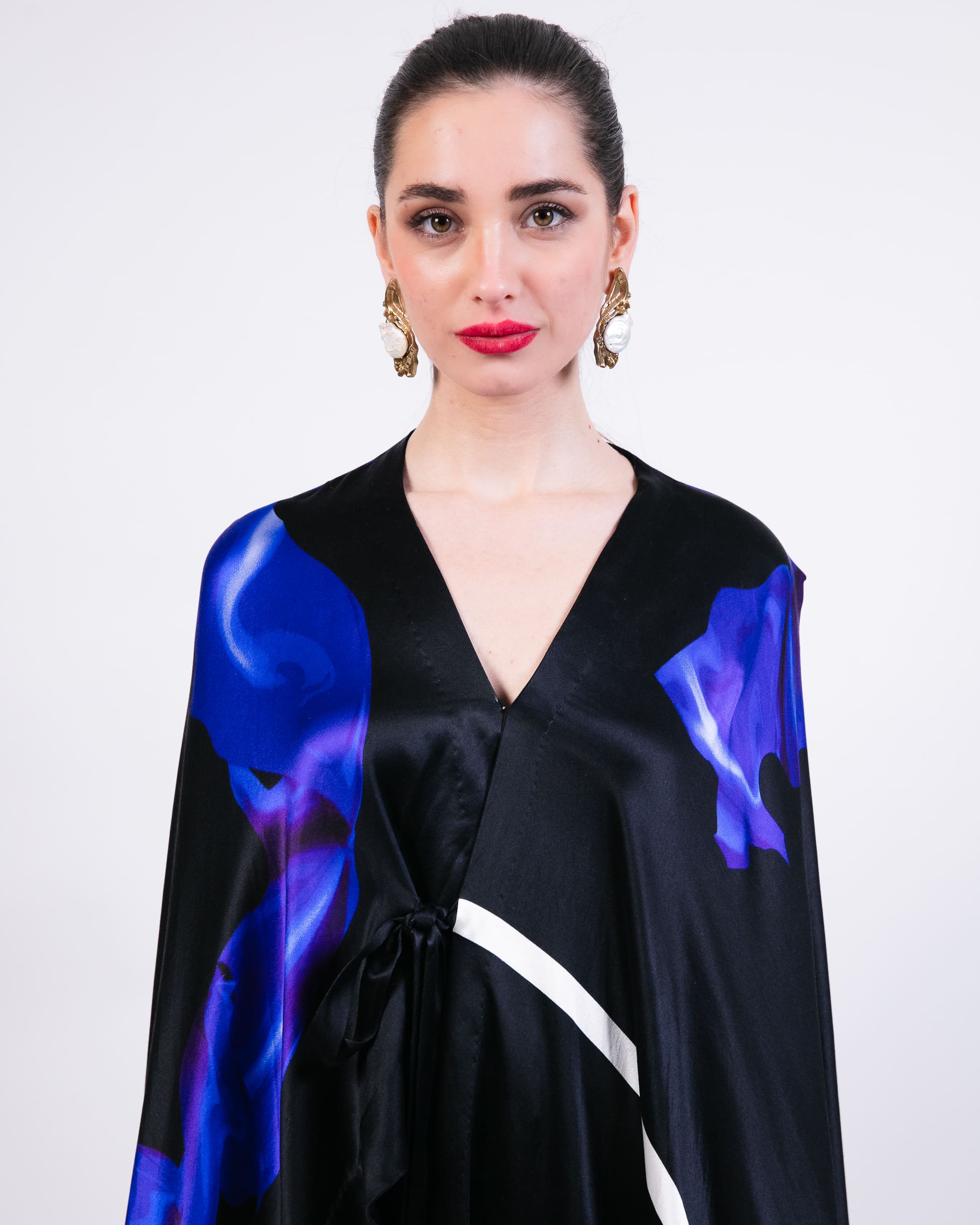 Printed Cape with Printed Wrap Skirt