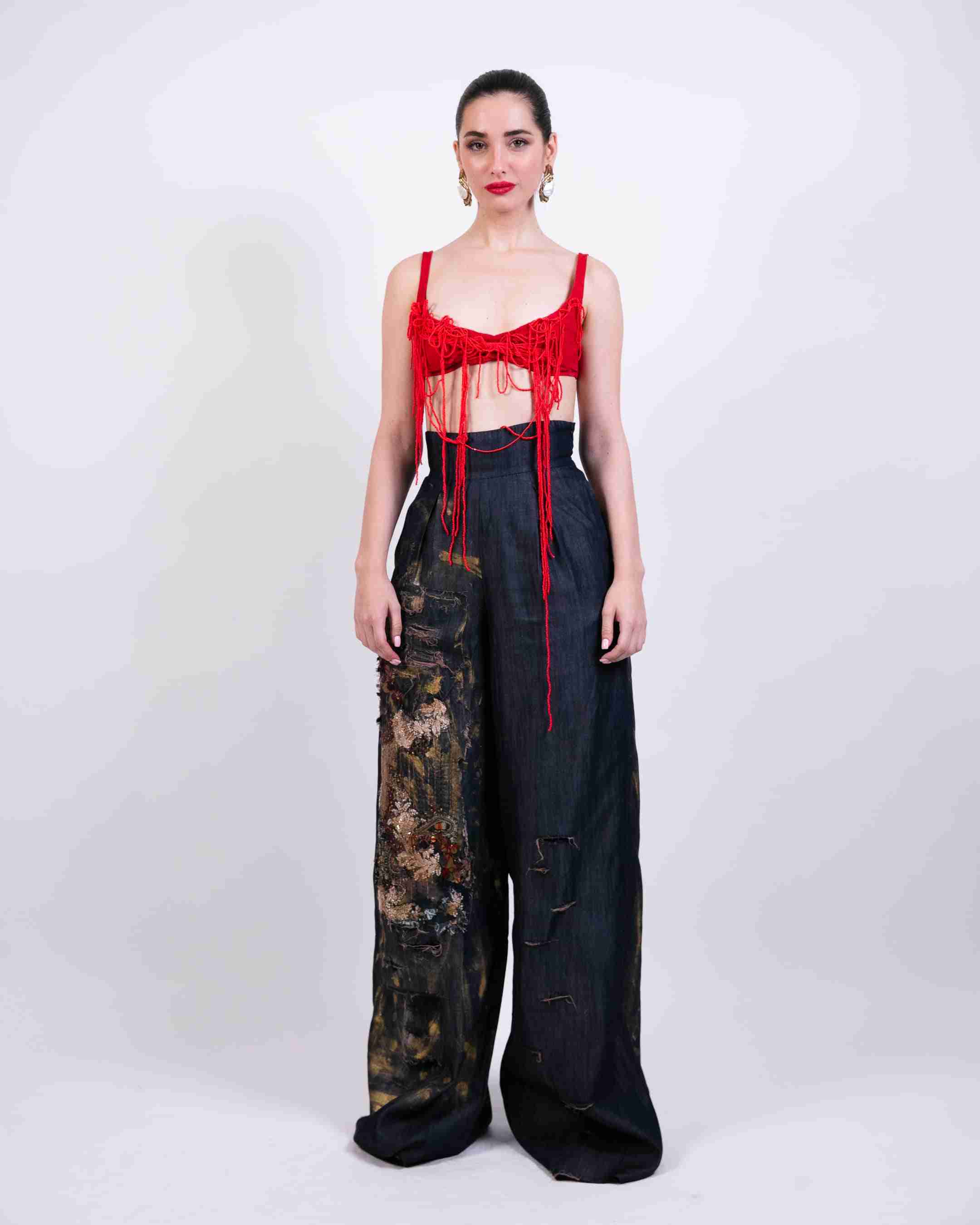 Denim Pants with Embroidery Highlight