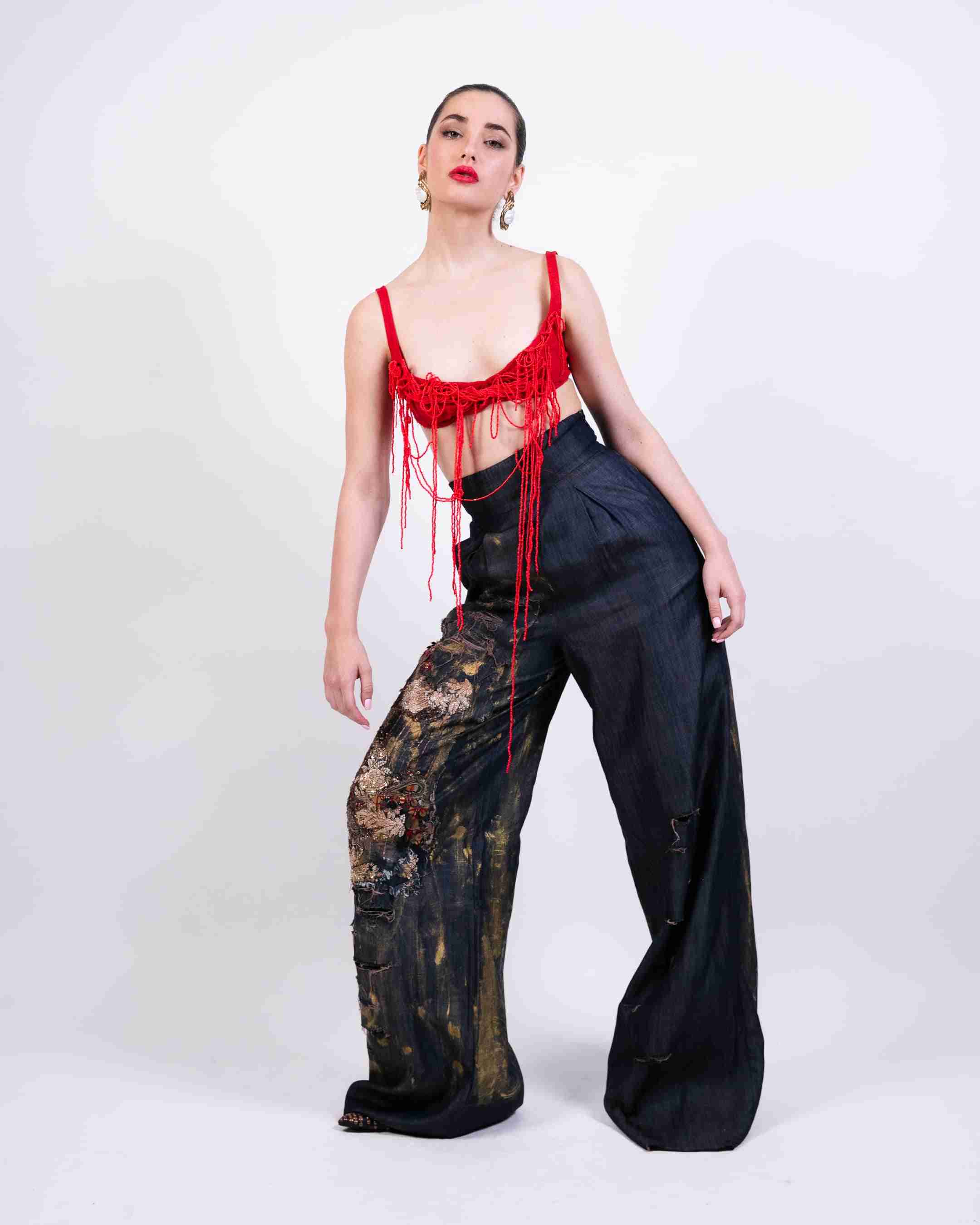 Denim Pants with Embroidery Highlight