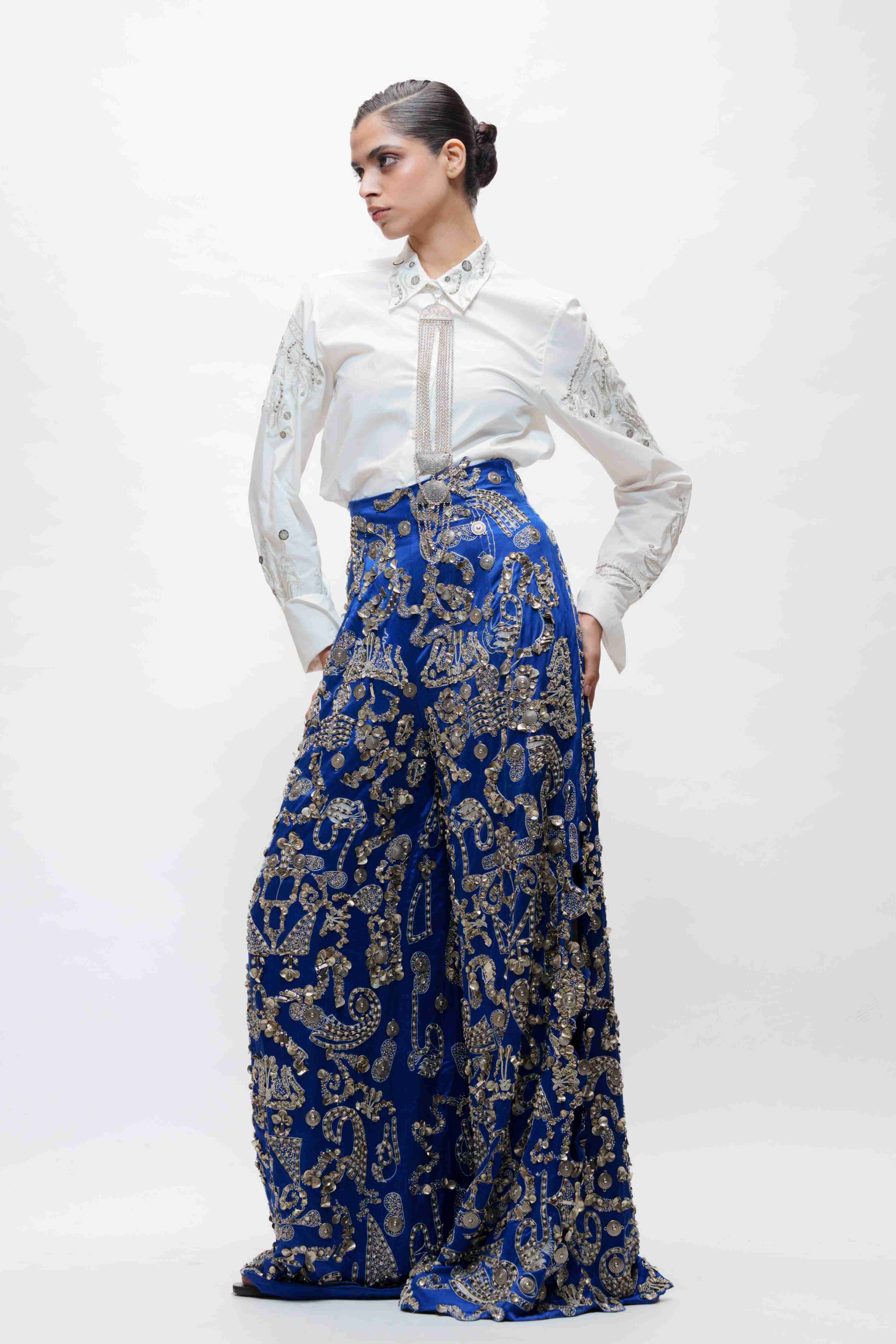 Cotton Shirt with Silver Embroidery