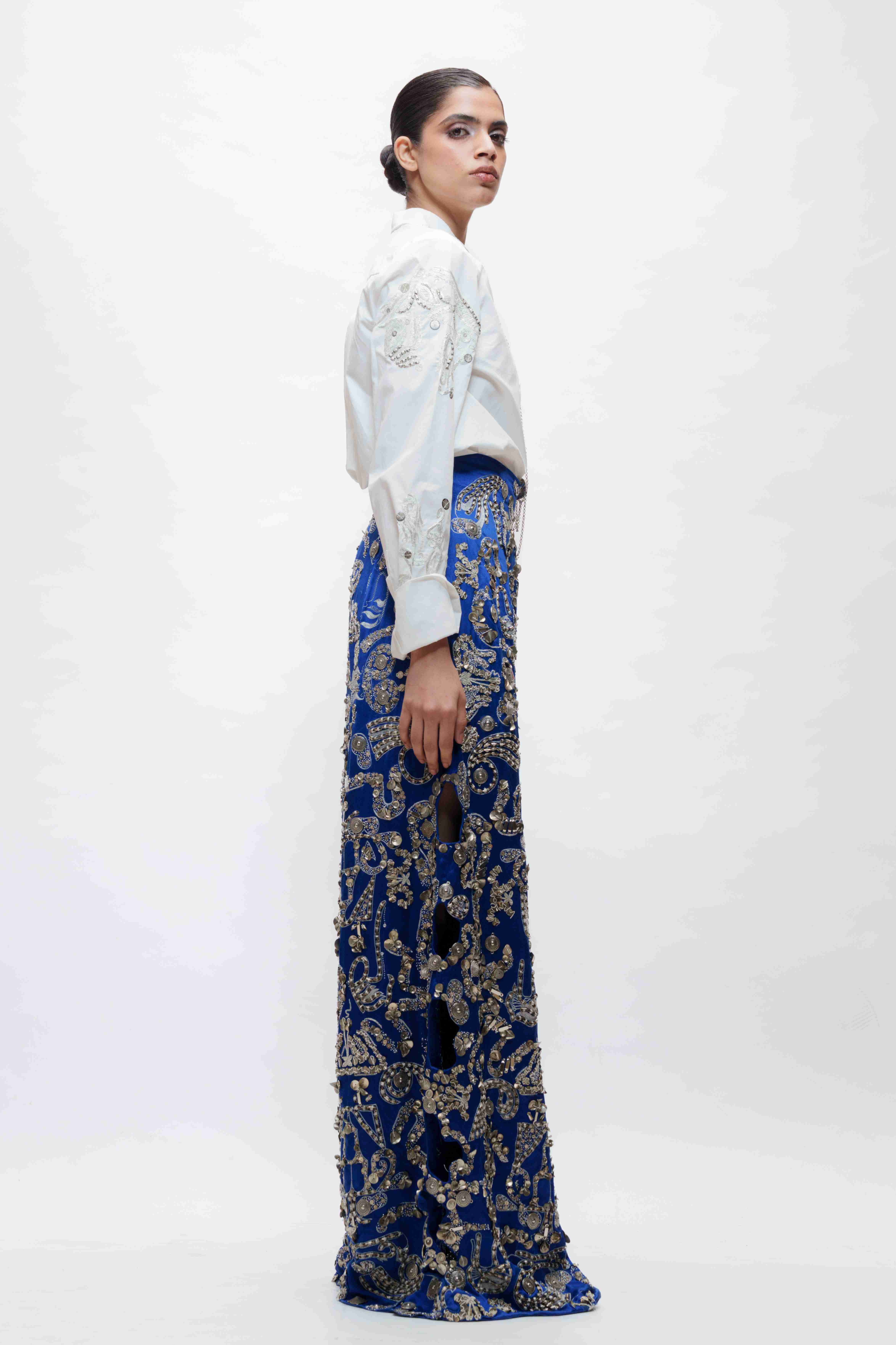 Cotton Shirt with Silver Embroidery