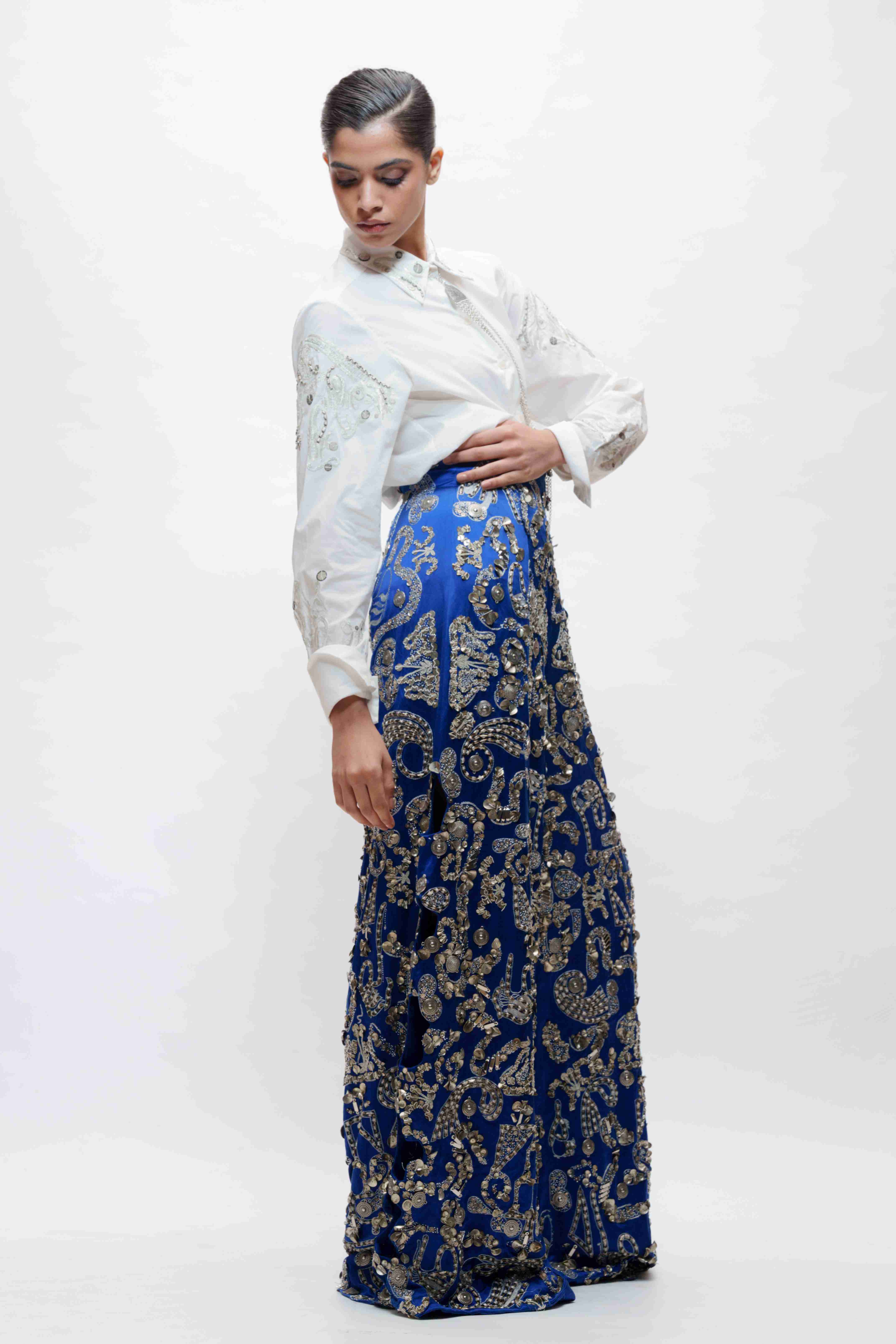 Cotton Shirt with Silver Embroidery