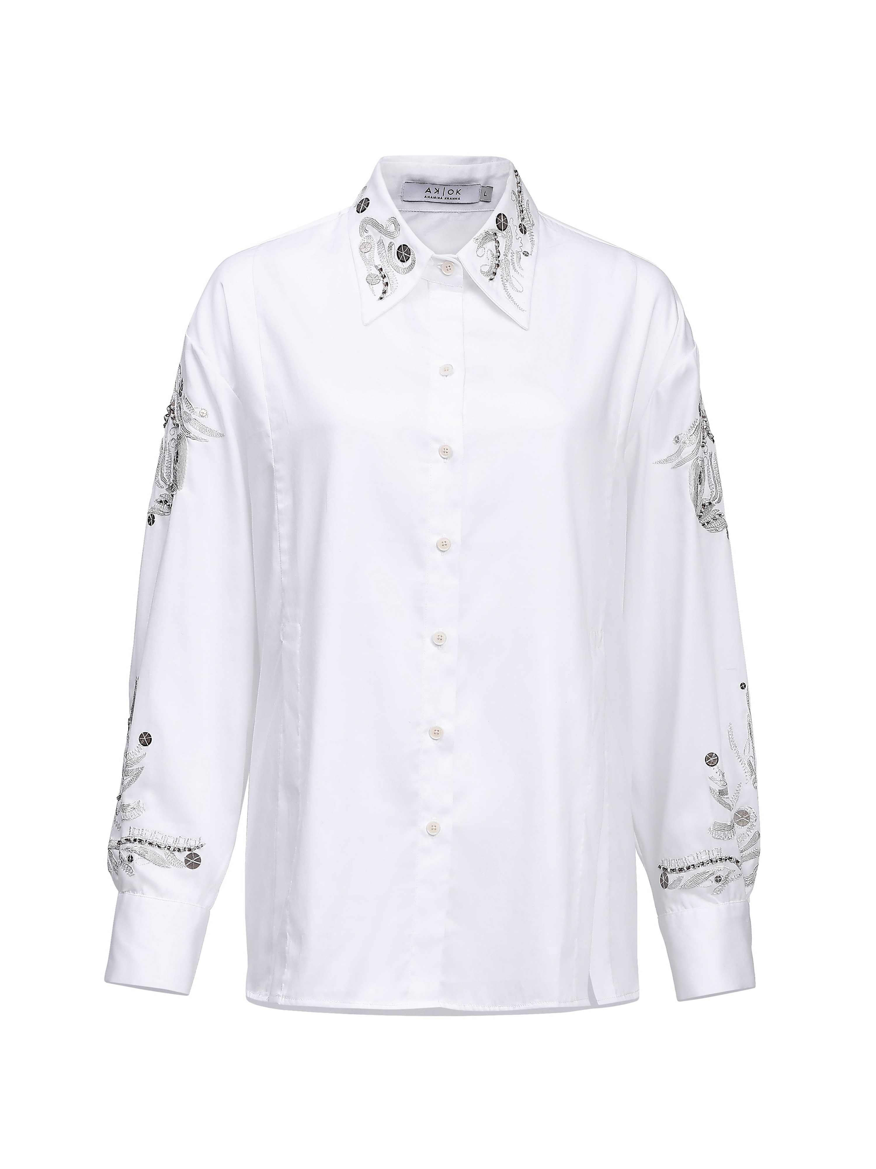 Cotton Shirt with Silver Embroidery