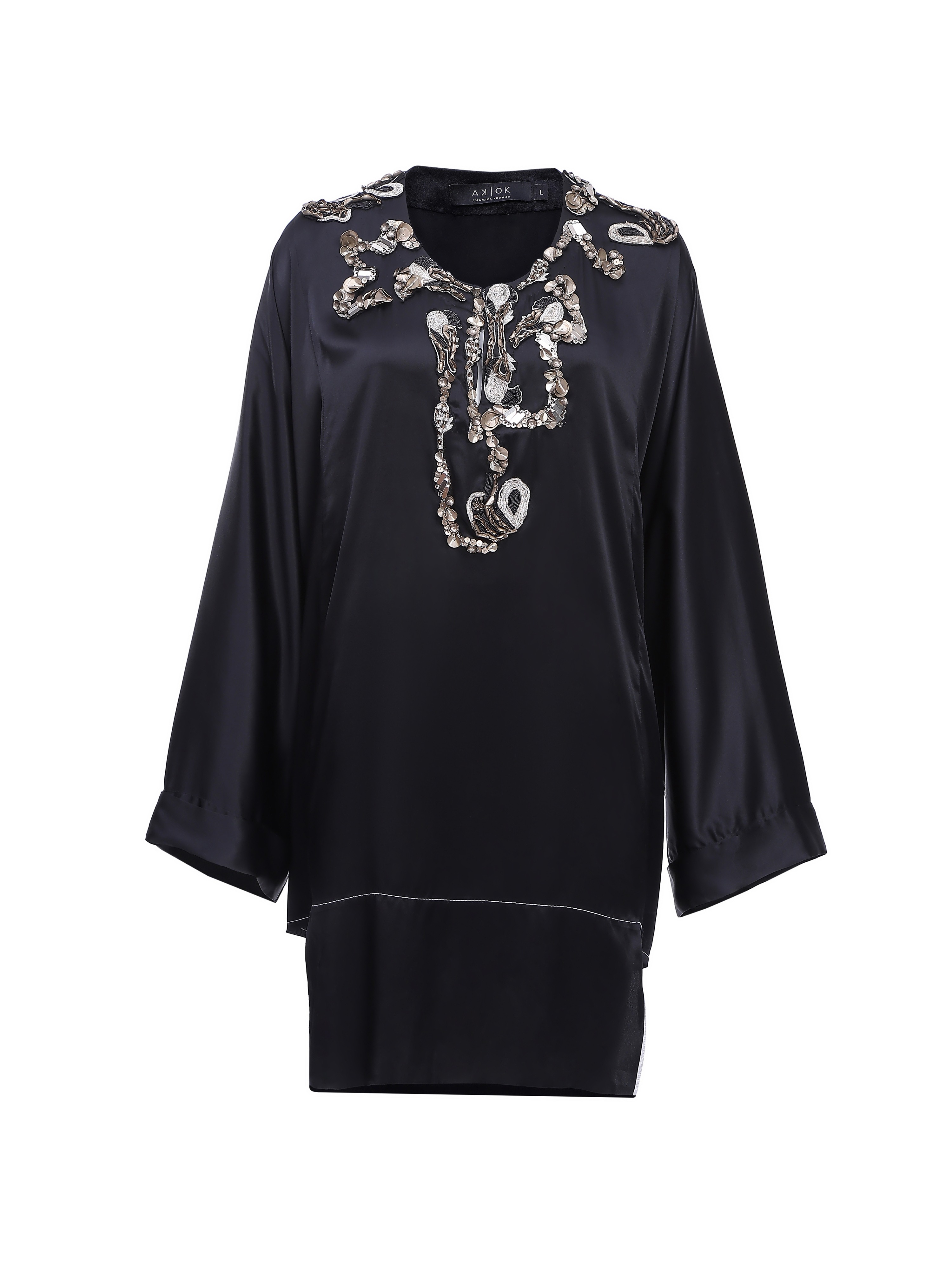 Black Short Kurta with Embroidered Neckline