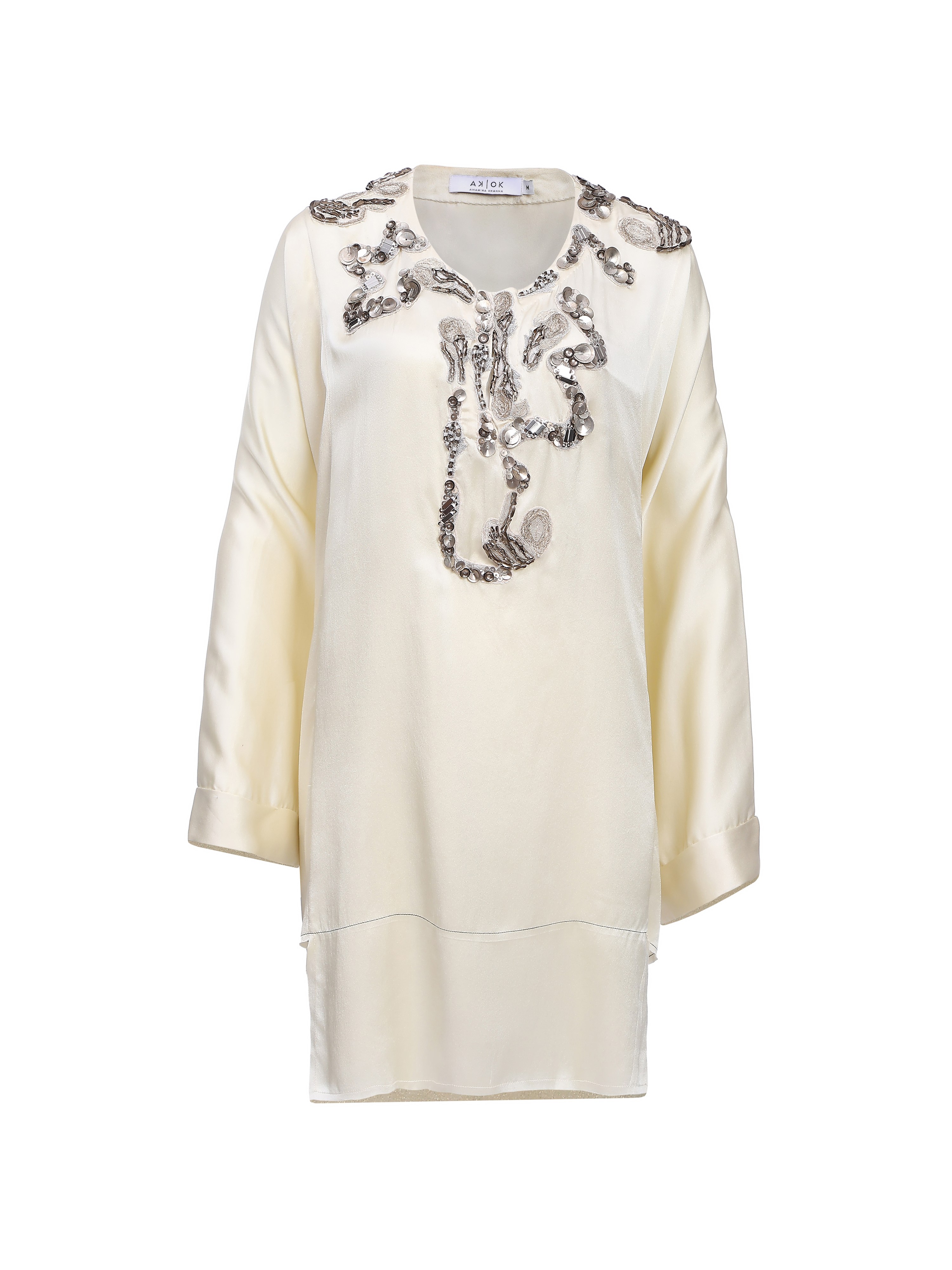 Ivory Short Kurta with Embroidered Neckline