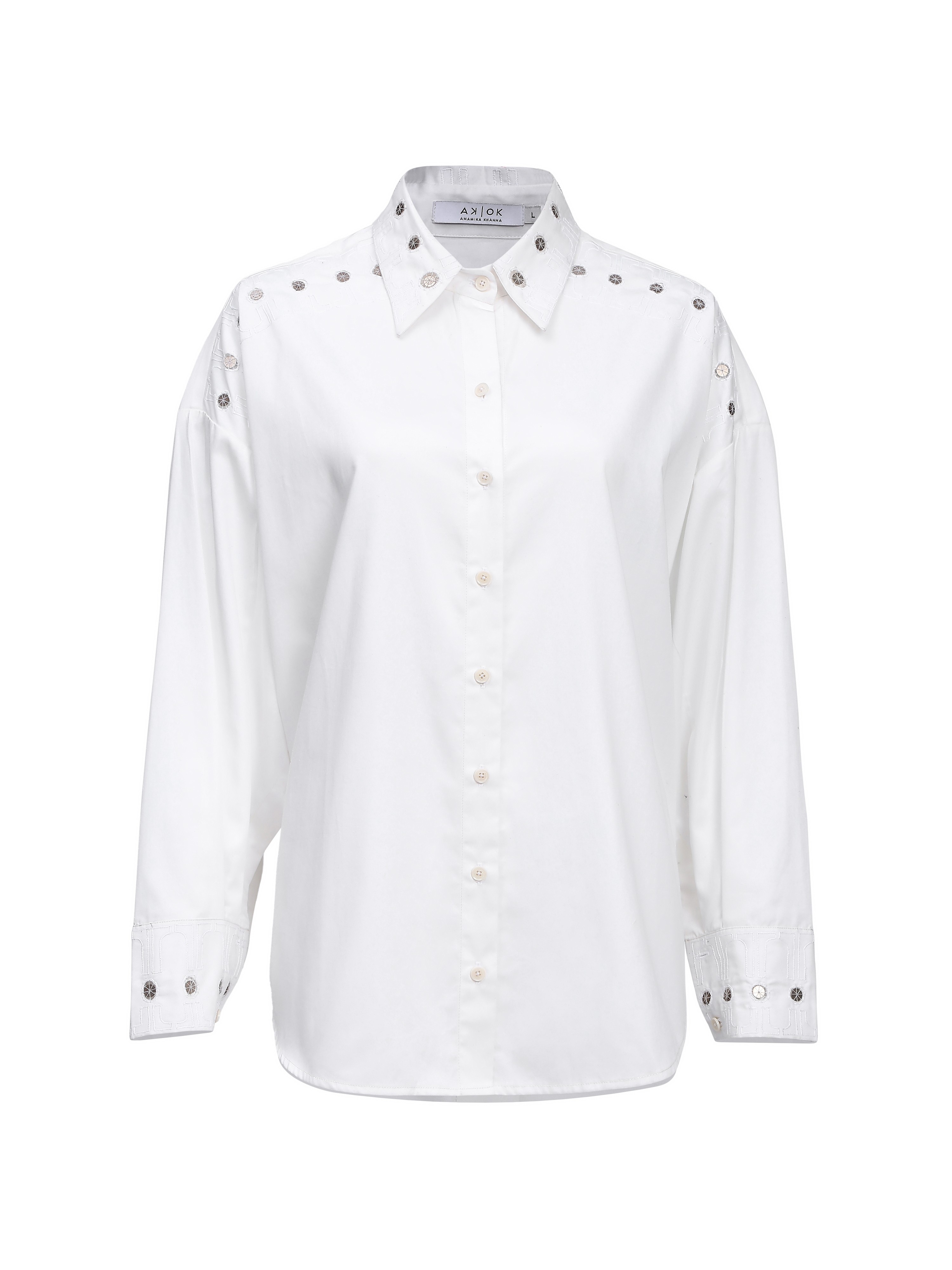 Oversized  Shirt with Embroidered Cuff and Collar