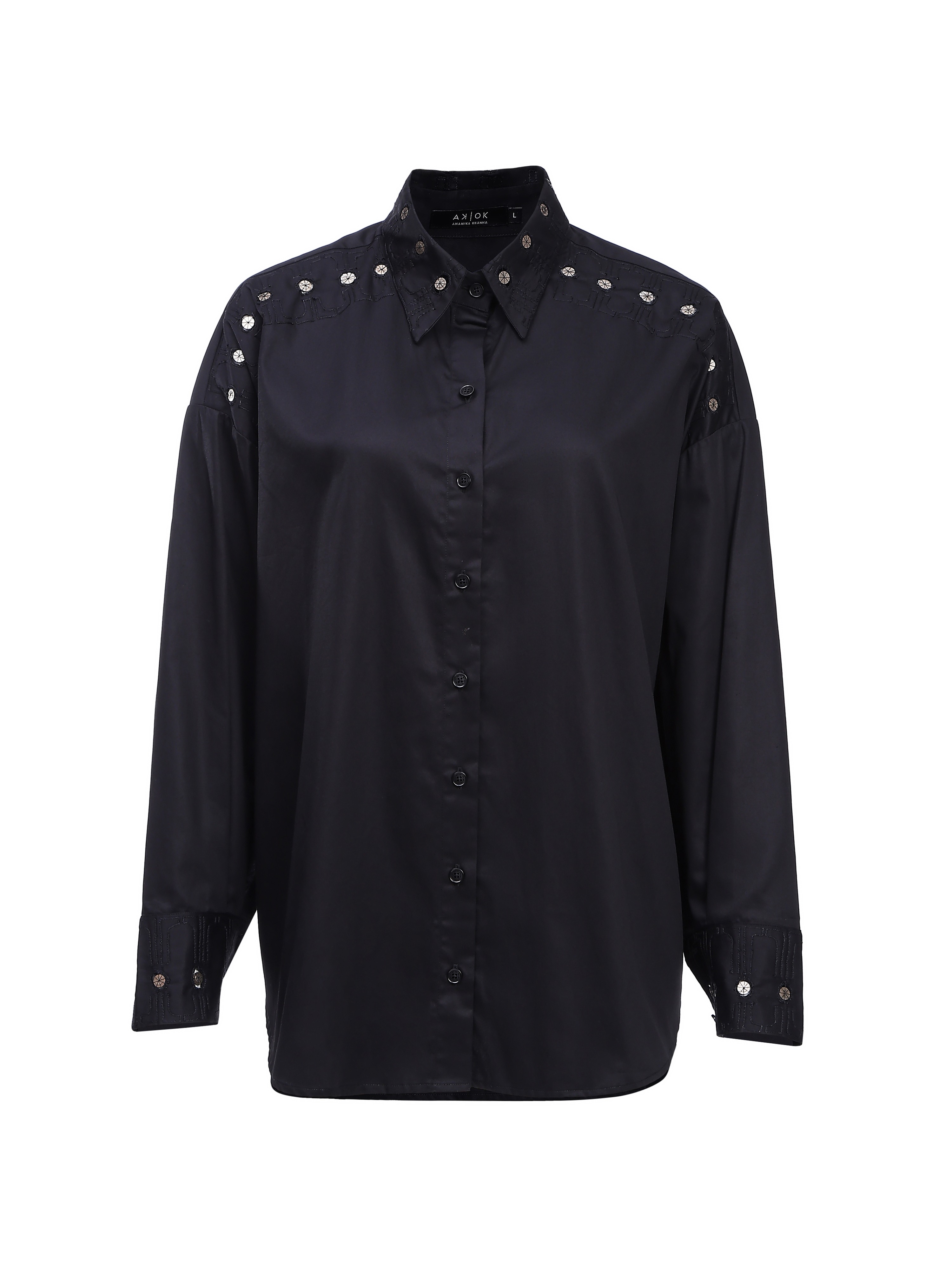Oversized  Shirt with Embroidered Cuff and Collar