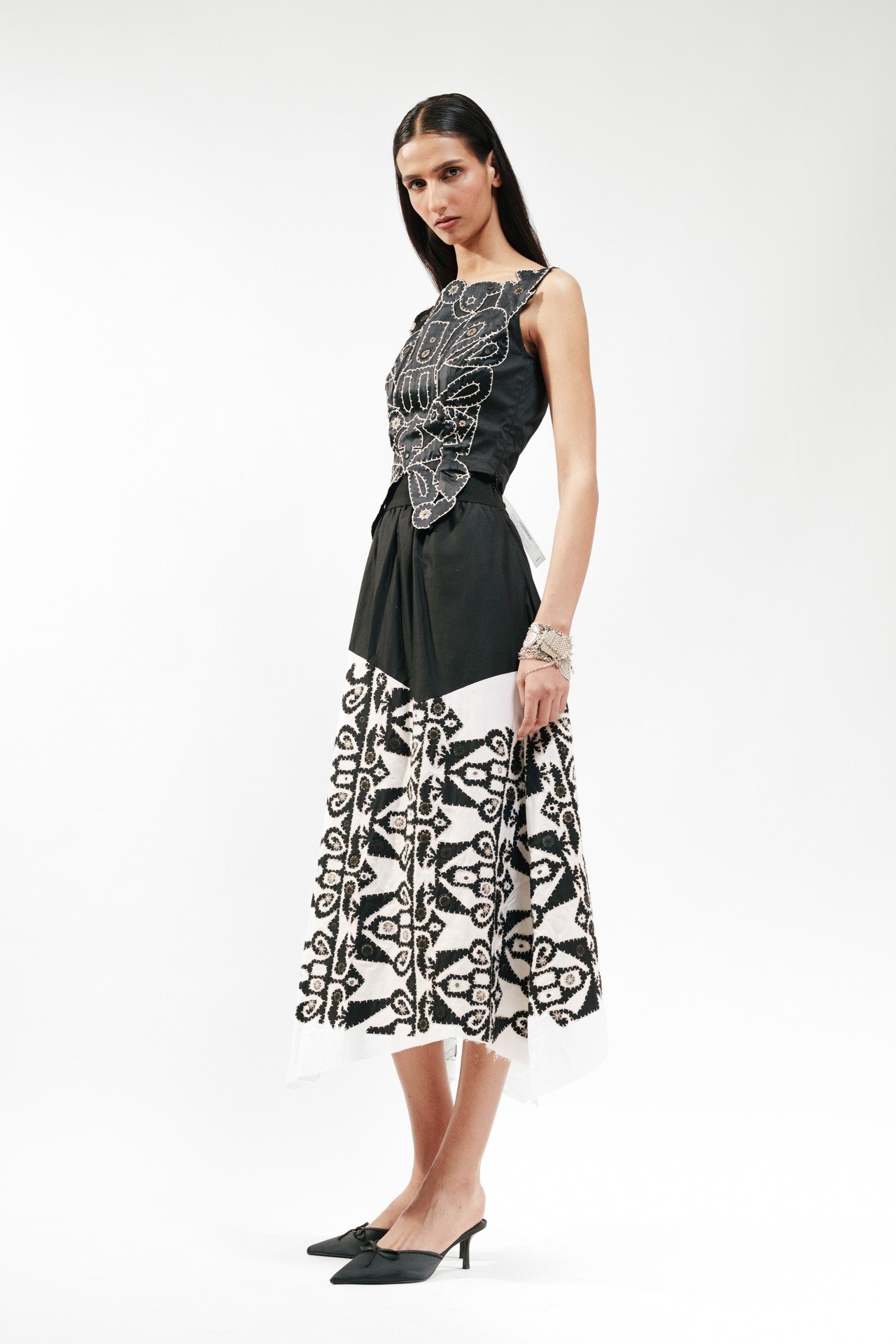 Applique Black & White Gathered Skirt